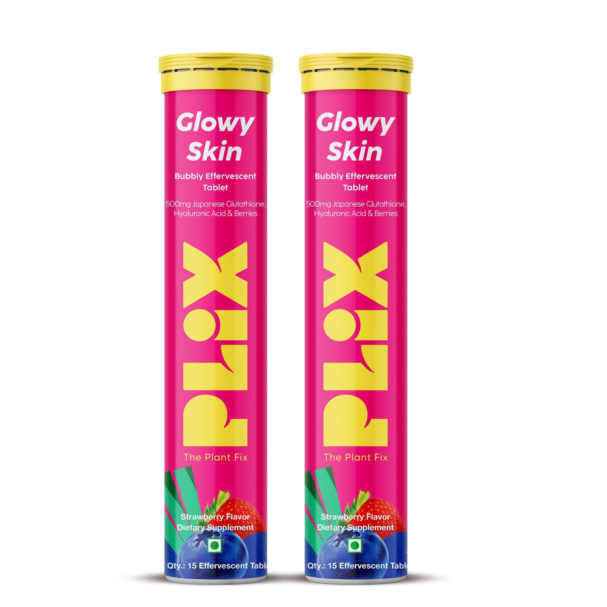 PLIX Glowy Skin 500mg Glutathione Supplement with Hyaluronic Acid, Vitamin C, E & Berries | 30 Effervescent Tablets, Strawberry Flavor PLIX - THE PLANT FIX uk supplements