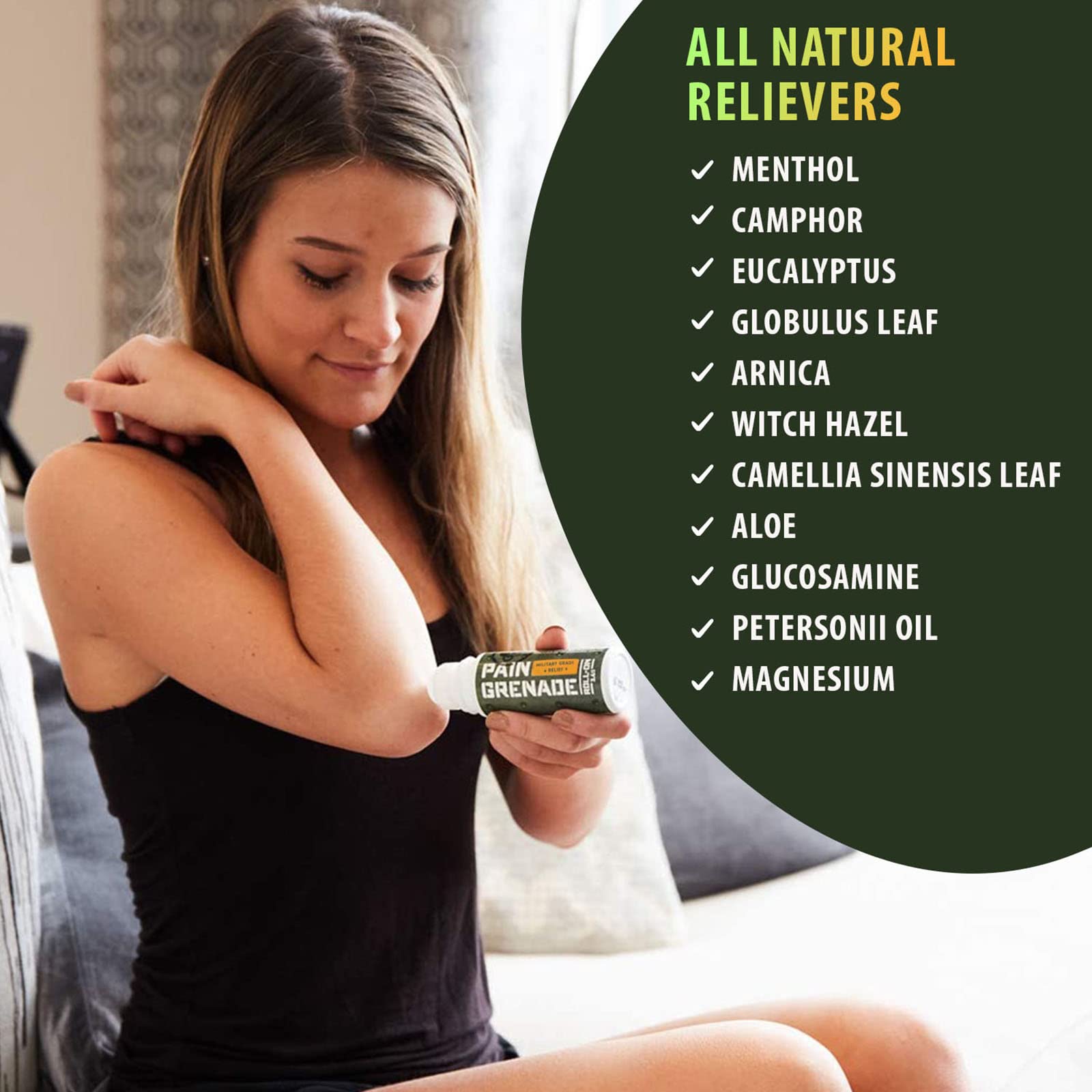 Plant Powered Roll-On Gel by Pain Grenade - Cooling and Warming Gel with Arnica, Menthol, Camphor, Glucosamine, and Other All Natural Botanicals - 3 - Pack M PAIN MANAGEMENT TECHNOLOGIES uk supplements