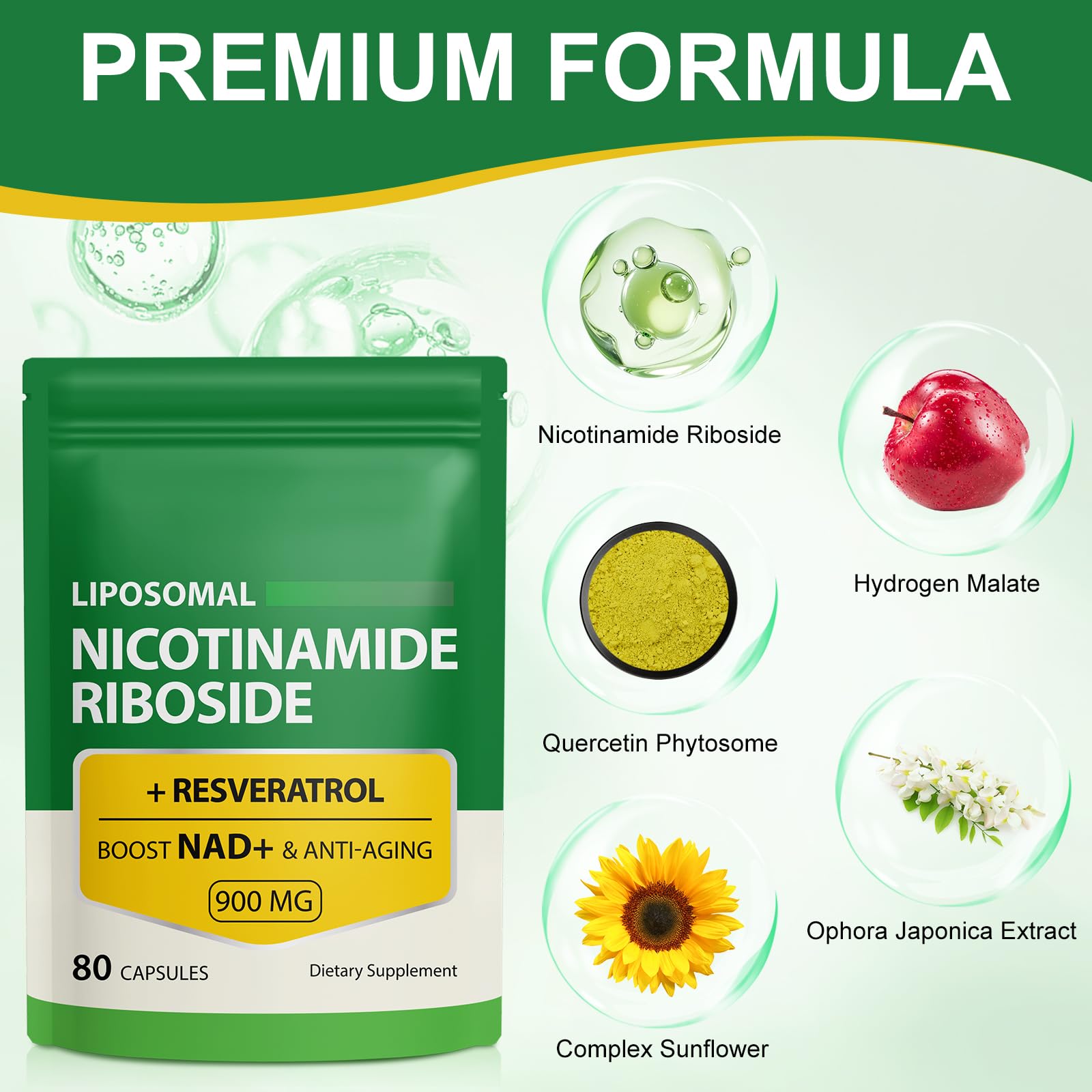 NAD Supplement with Nicotinamide Riboside - Resveratrol,Liposomal Nicotinamide Riboside,Quercetin - High Purity NAD Supplement for Anti-Aging, Focus, Energy 160 Capsules (2 Bag) Ruduwu uk supplements
