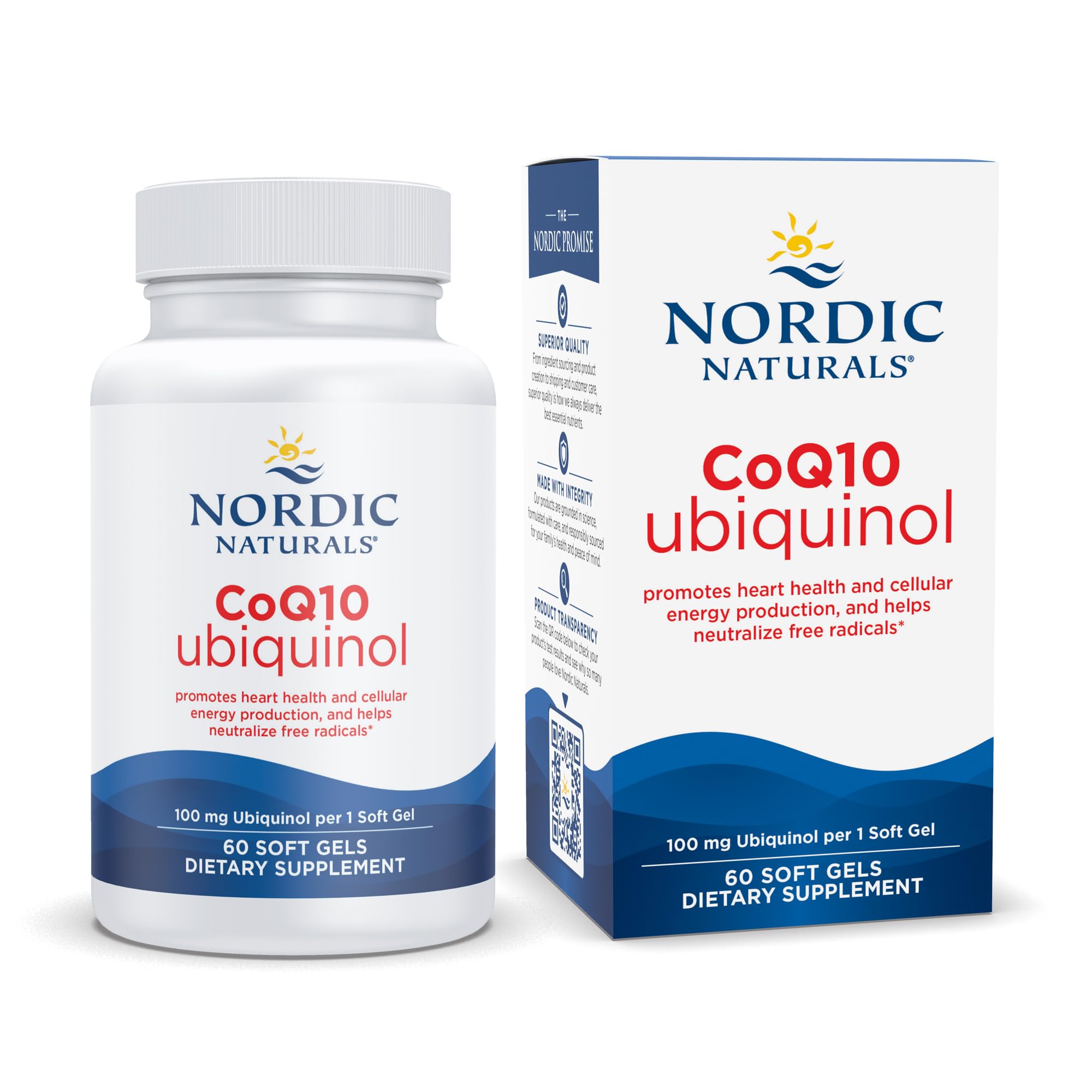 Nordic Naturals Nordic CoQ10 Ubiquinol - 60 Mini Soft Gels - 100 mg Coenzyme Q10 (CoQ10) Ubiquinol - Heart & Brain Health, Cellular Energy Production, Antioxidant Support - Non-GMO - 60 Servings Nordic Naturals uk supplements
