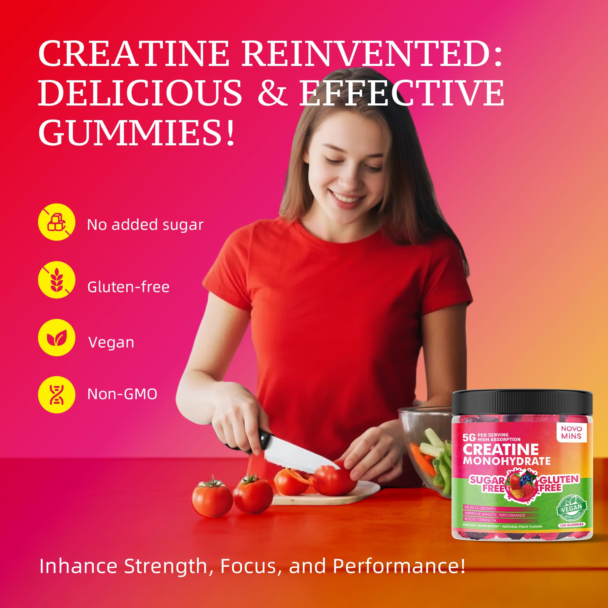 NSF Certified Creatine Gummy - Creatine Monohydrate Gummies 5000mg for Men & Women, Chewables Creatine Monohydrate for Muscle Strength, Muscle Builder, Energy Boost, Pre-Workout Supplement(120 Count) novomins uk supplements