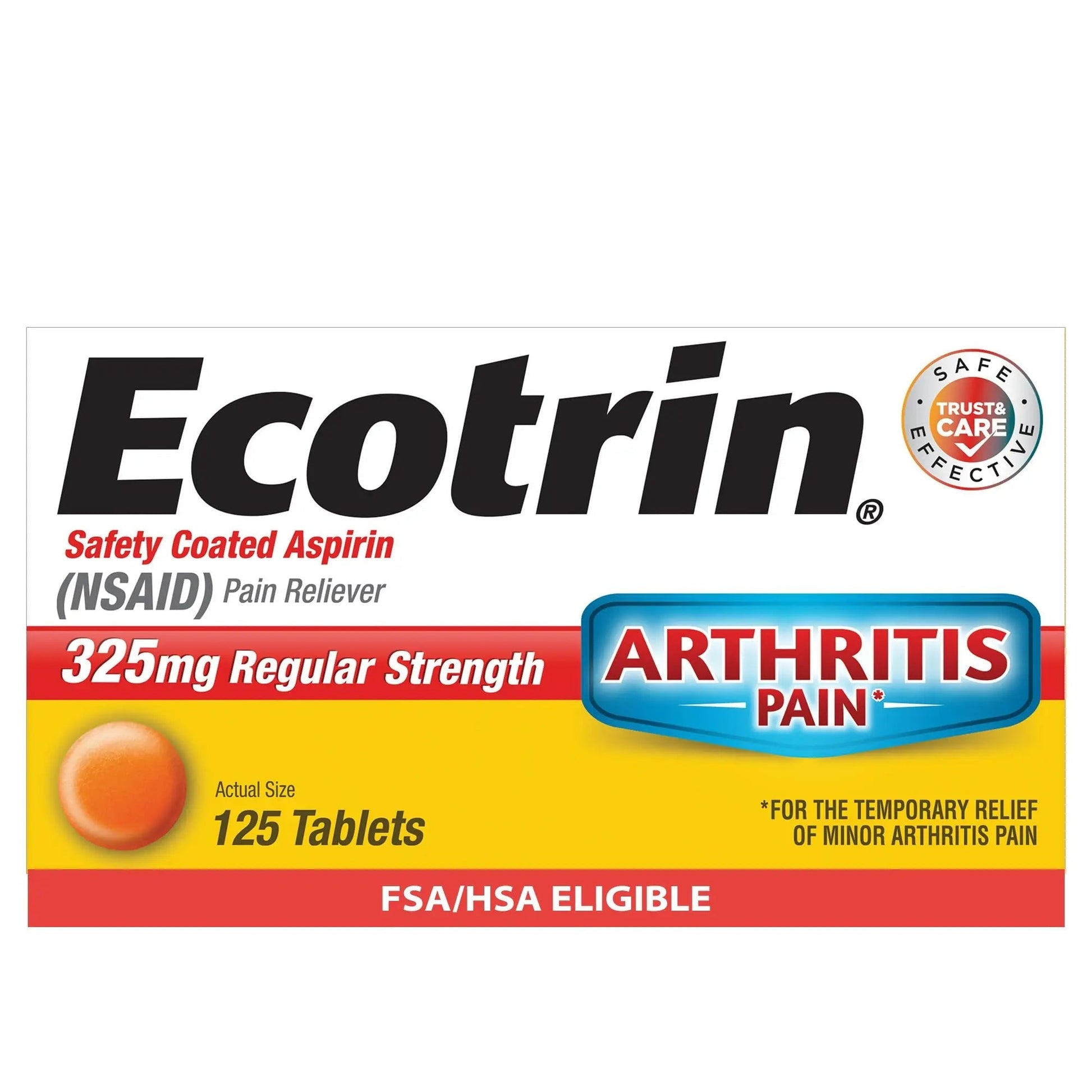 Ecotrin Regular Strength 325mg Aspirin Safetey Coated Tablets, Arthritis, Toothache & Headache Relief Designed to Protect the Stomach, 125 Count Ecotrin uk supplements