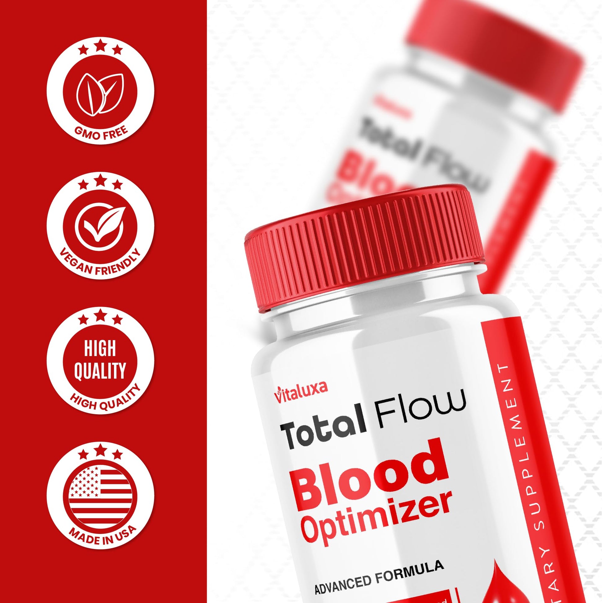 Total Flow Blood Balance, TotalFlow Blood Support Capsules Supplement Advanced Formula All Natural Optimizer Maximum Strength Daily Health Wellness, TotalFlo Premium Blend Pills (60 Capsules) Vitaluxa uk supplements