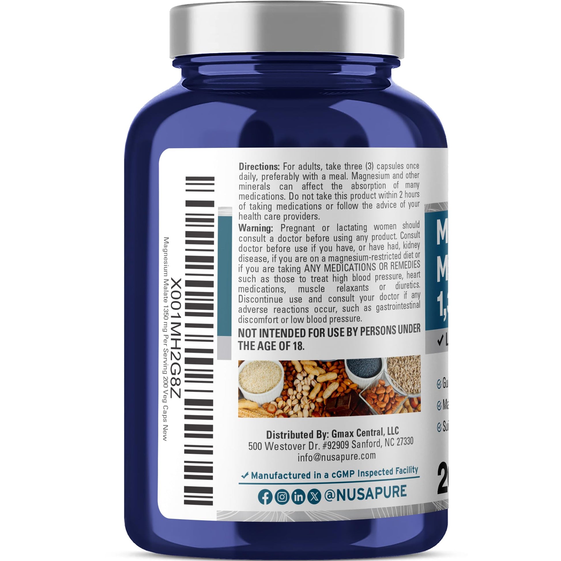 NusaPure Magnesium Malate 1350mg 200 Veggie Capsules (Vegan, Non-GMO, Vegan) NusaPure uk supplements