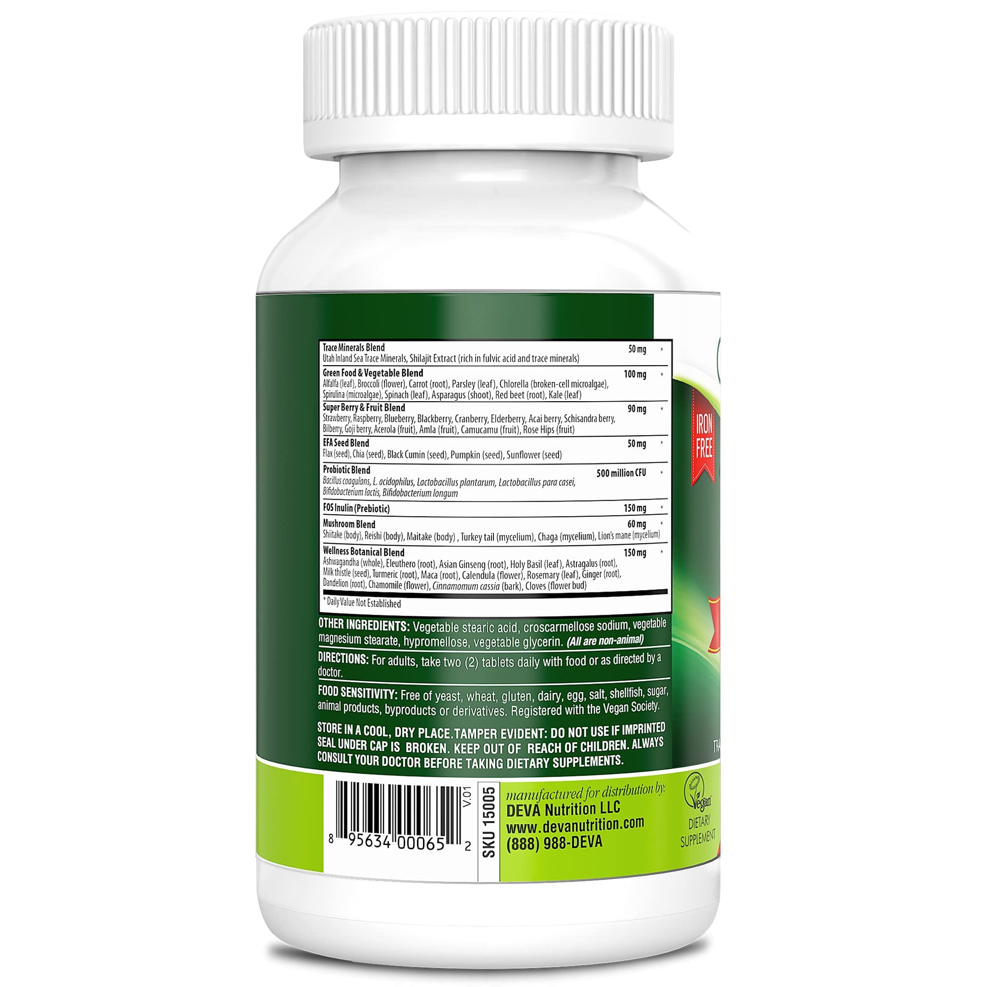 DEVA Tuba Prime Vegan Multivitamin - High-Potency Vitamin and Mineral Dietary Supplement - Antioxidants, Fruit and Vegetable Blend, Super Mushrooms, Probiotics, Prebiotics, Seeds, Herbs - 90 Tablets DEVA uk supplements