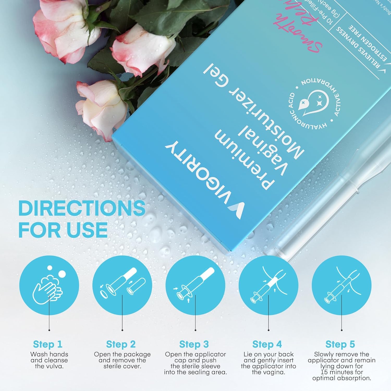 Vigority Vaginal Moisturizer Gel: Long Lasting Relief for Vaginal Dryness, Irritation & Intimate Discomfort with Hyaluronic Acid & Vitamin E – Hormone-Free Feminine Care – 10 Pre-Filled Applicators Vigority uk supplements