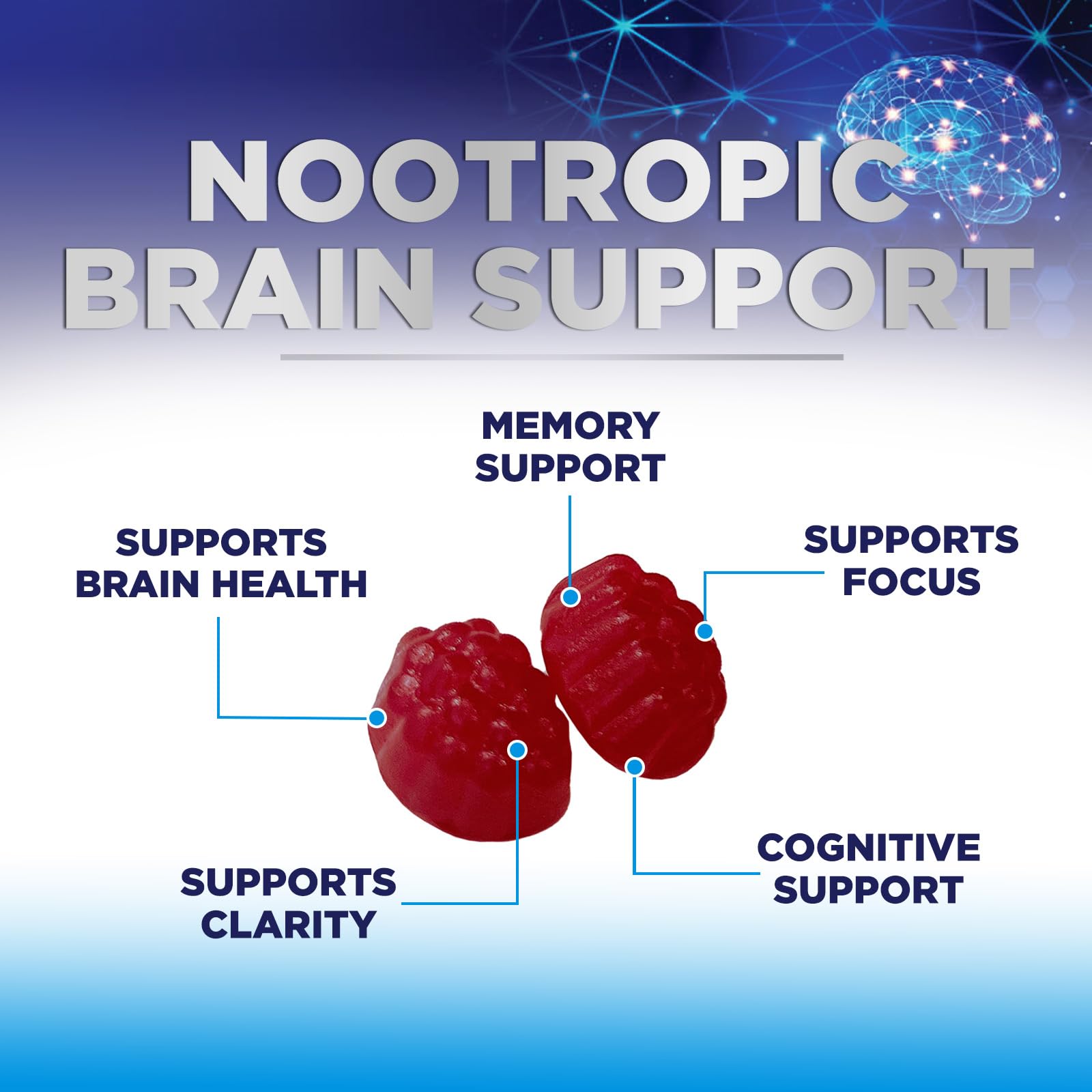 Brain Supplements for Memory & Focus Gummies - Brain Health Clarity with B6 B12 & Phosphatidylserine - Natural Nootropics Cognitive Concentration & Alertness Support Vitamins - 60 Vegan Gummies Nature's Nutrition uk supplements