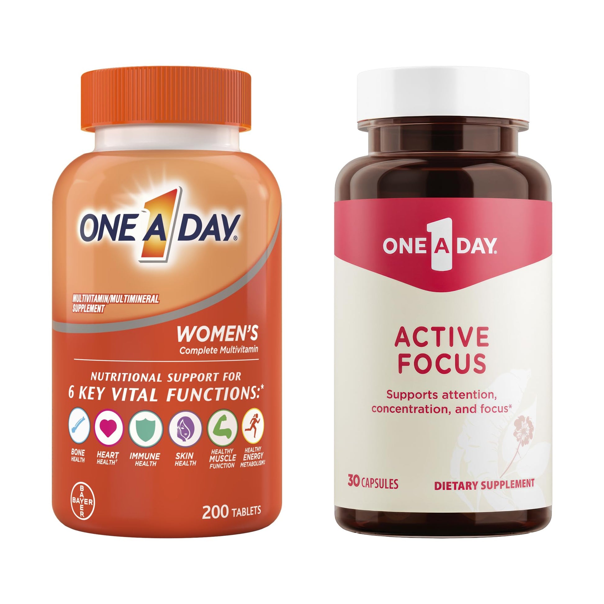 ONE A DAY Bundle Multivitamin for Women 200 Count Tablets Active Focus Supplement ONE A DAY uk supplements