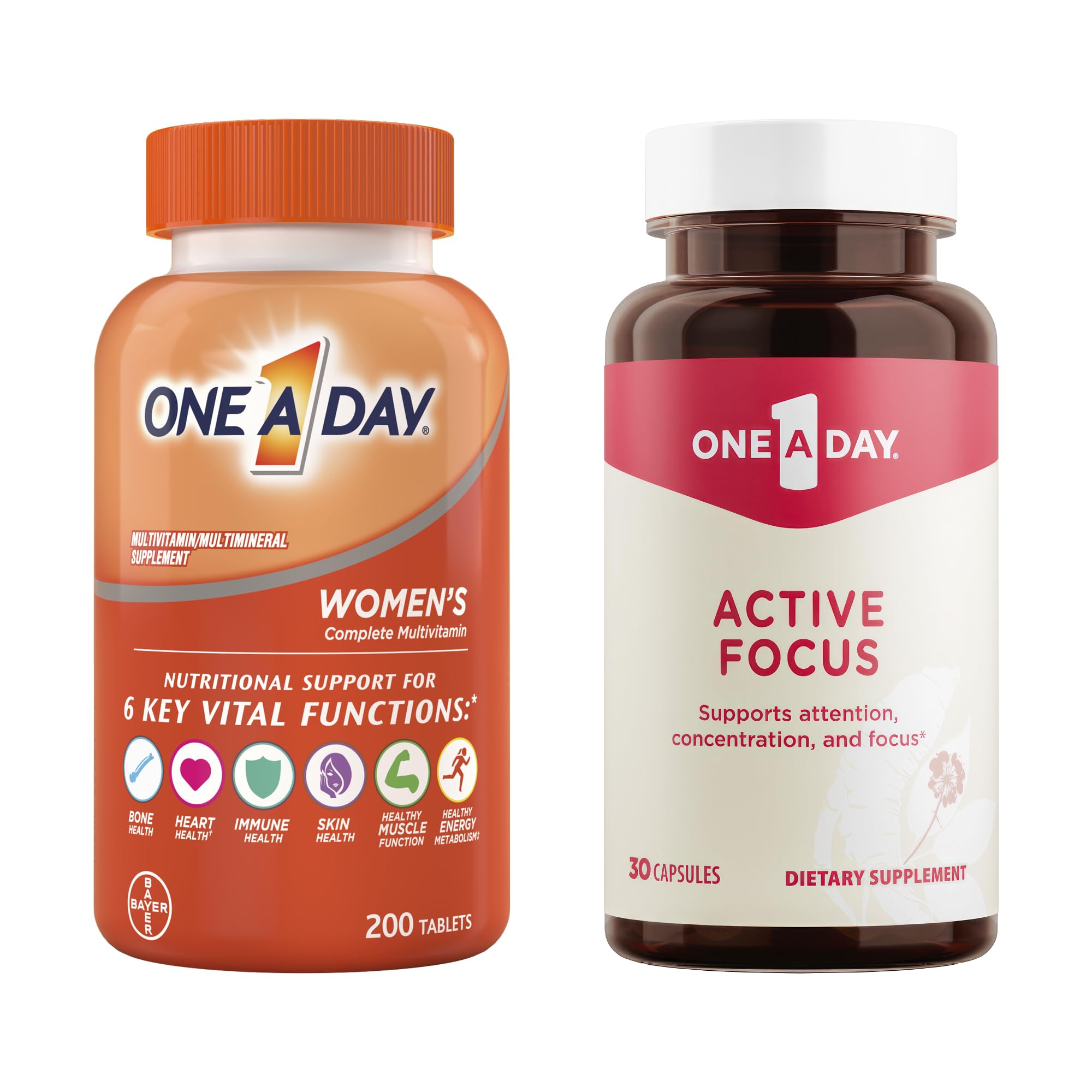 ONE A DAY Bundle Multivitamin for Women 200 Count Tablets Active Focus Supplement ONE A DAY uk supplements