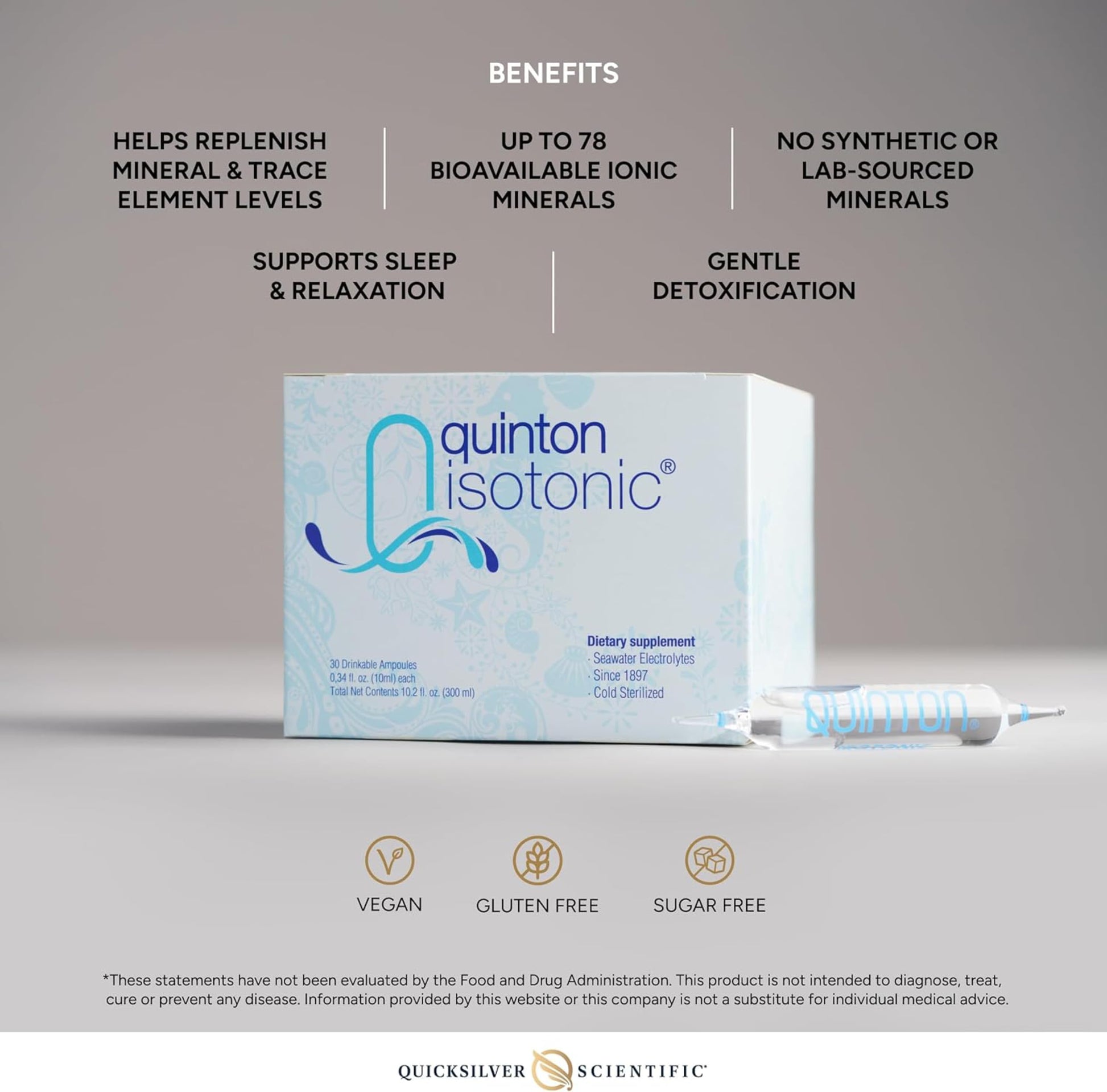 Quicksilver Scientific Original Quinton Isotonic Solution with Sea Water Minerals + Alpine Spring Water - Liquid Hydration, Electrolyte + Multi Minerals Supplement (30 Single Serving Vials) Quicksilver Scientific uk supplements