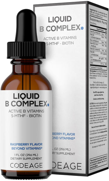 Codeage Liquid B-Complex Supplement with 8 Forms of Vitamin B - Vitamin Thiamine B1, Riboflavin B2, B3, B5, B6, Biotin B7, Active Methylated B9 Folate & B12 - Raspberry Flavor - Non-GMO - 1 fl oz Codeage uk supplements
