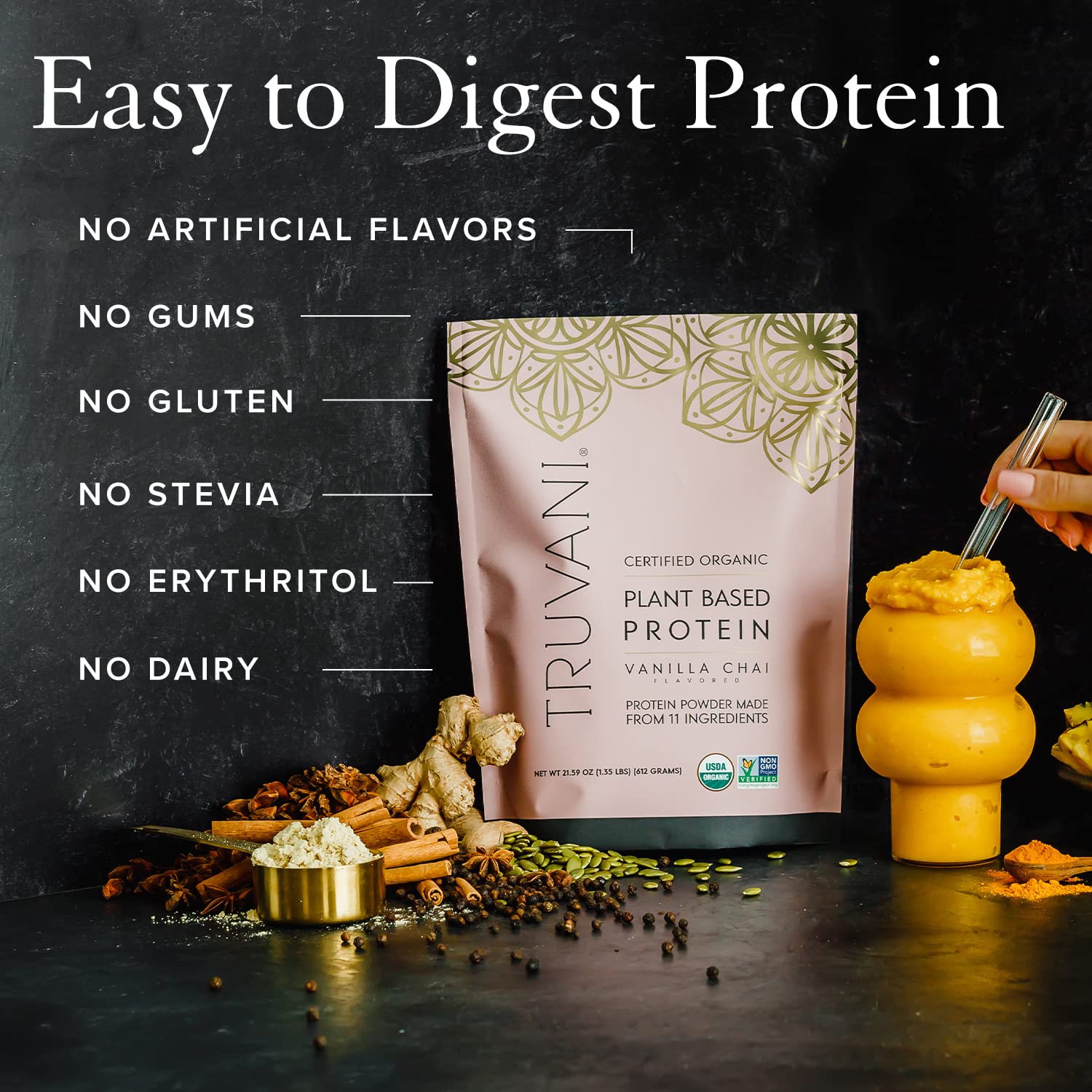 Truvani Organic Vegan Protein Powder Vanilla Chai - 20g of Plant Based Protein, Organic Truvani uk supplements