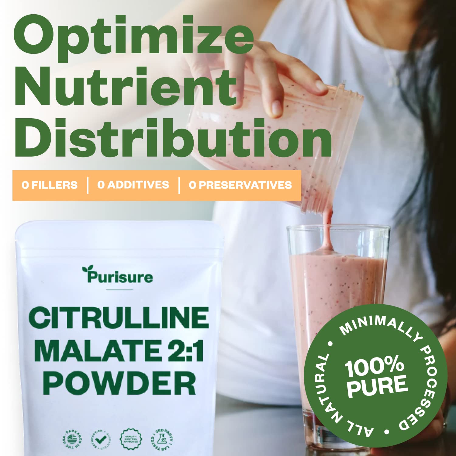 Purisure L-Ctrulline Powder 250g, Premium Citrulline 2:1 Malate Supplement for Strength Purisure uk supplements