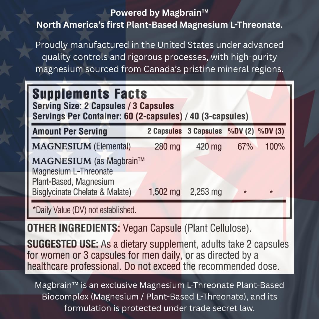 Kappa Nutrition Powered by Magbrain™ Magnesium L-Threonate Plant-Based, 420mg Elemental Magnesium (3 Capsules) from 2,253mg, 120 Vegan Capsules, Brain, Sleep & Muscle Support. KAPPA NUTRITION uk supplements