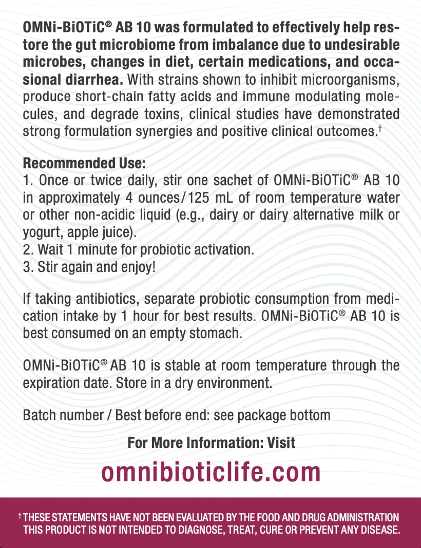 OMNi BiOTiC AB 10 - Clinically Tested Restorative Probiotic - Supports & Restores Gut Flora & Digestion - Digestive Probiotic for Diarrhea - Vegan, Hypoallergenic, Non-GMO (30 Daily Packets) OMNi BiOTiC uk supplements