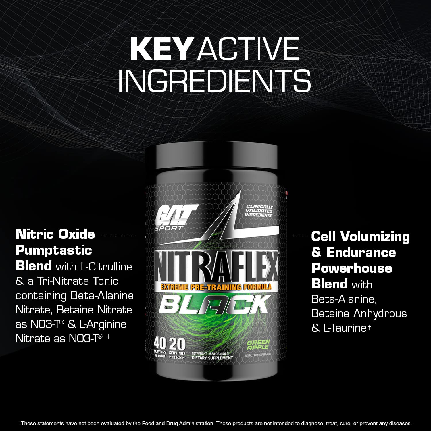GAT SPORT Nitraflex Black Pre-Workout Powder, Extreme Pre-Training Formula for Men GAT SPORT uk supplements