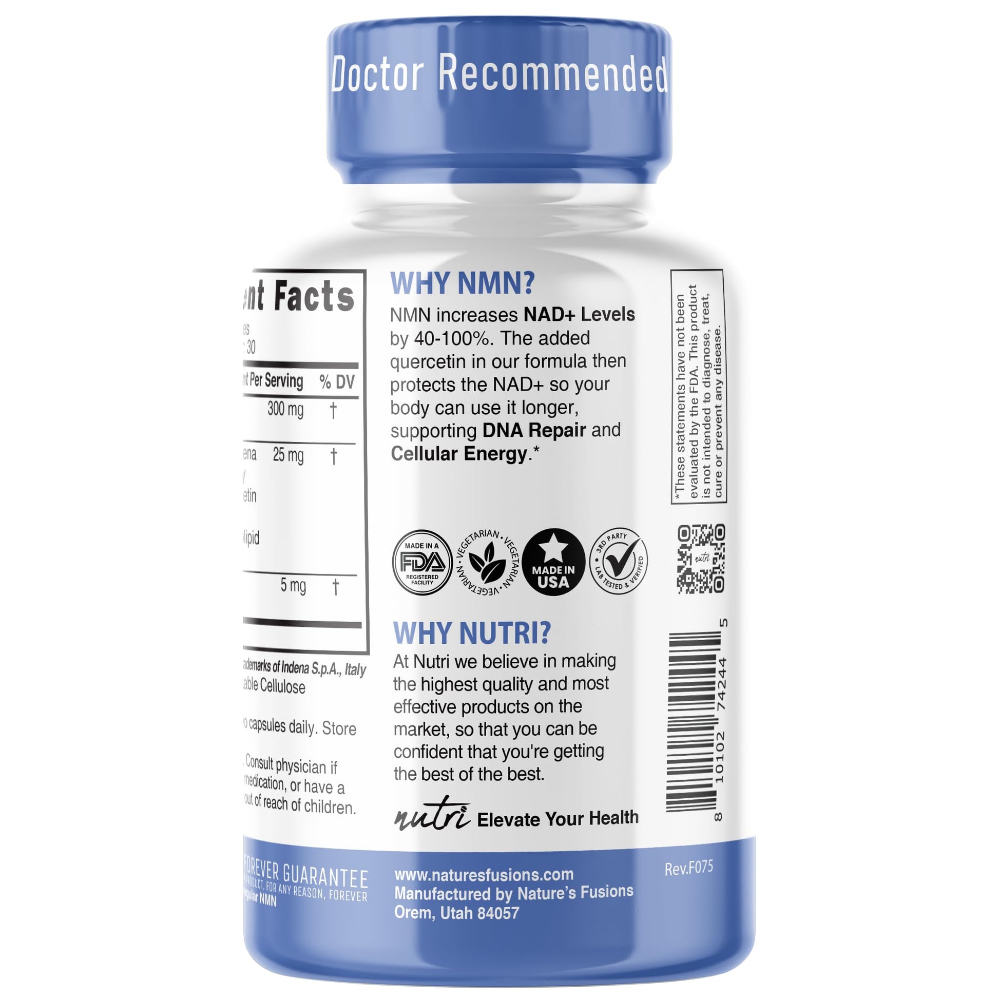 NMN Supplement 300mg NAD Supplement - (2 Pack) Nutri Ultra High Absorption Stabilized NMN Nicotinamide Mononucleotide, 40% More NAD+ w/ Quercetin Phytosome & Black Pepper - mnm supplement 120 Capsules Nature's Fusions uk supplements