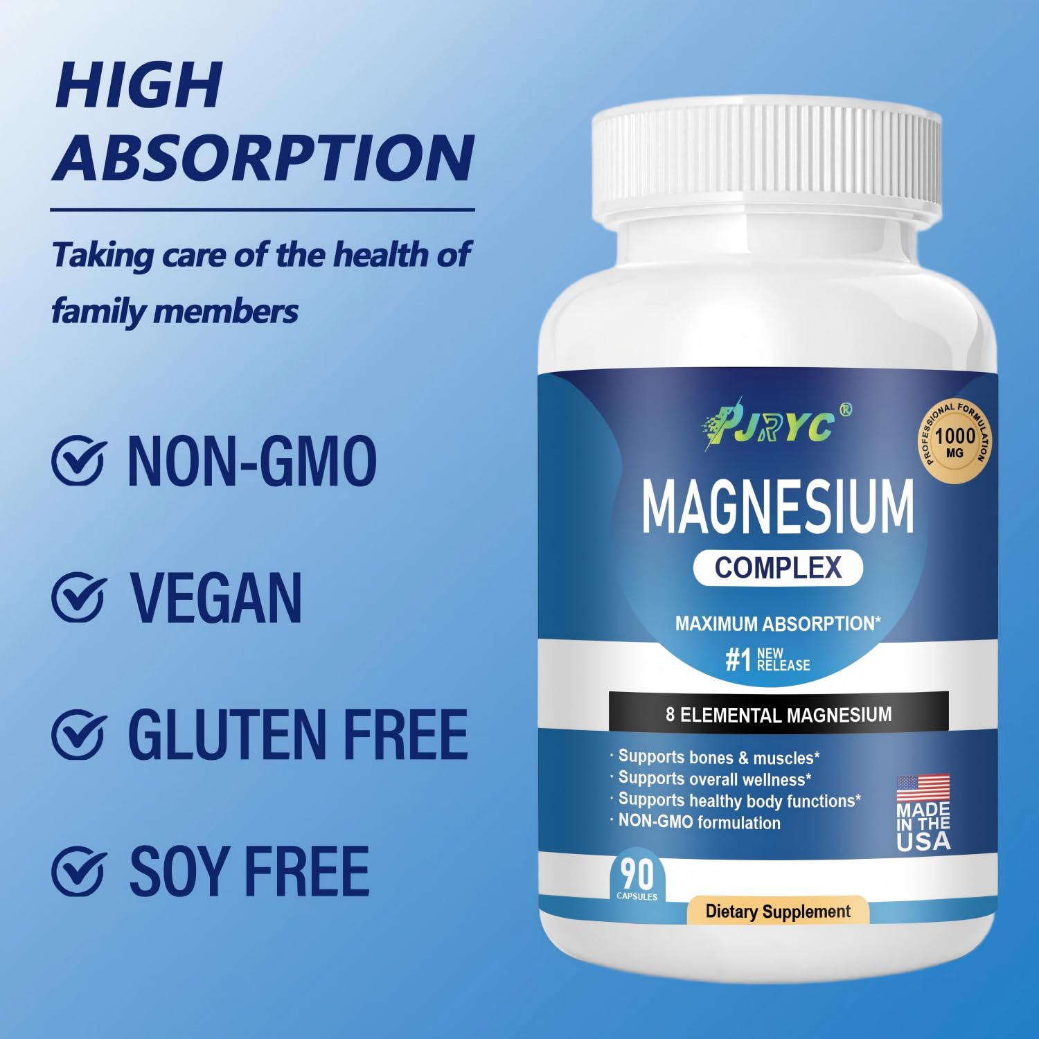Magnesium Complex Supplement - 1000mg with 8 Magnesium Forms: Glycinate, Citrate, Malate, Taurate & Orotate - Supports Muscle Function, Bone Strength & Relaxation - Vegan, Non-GMO - 180 Capsules PJRYC uk supplements
