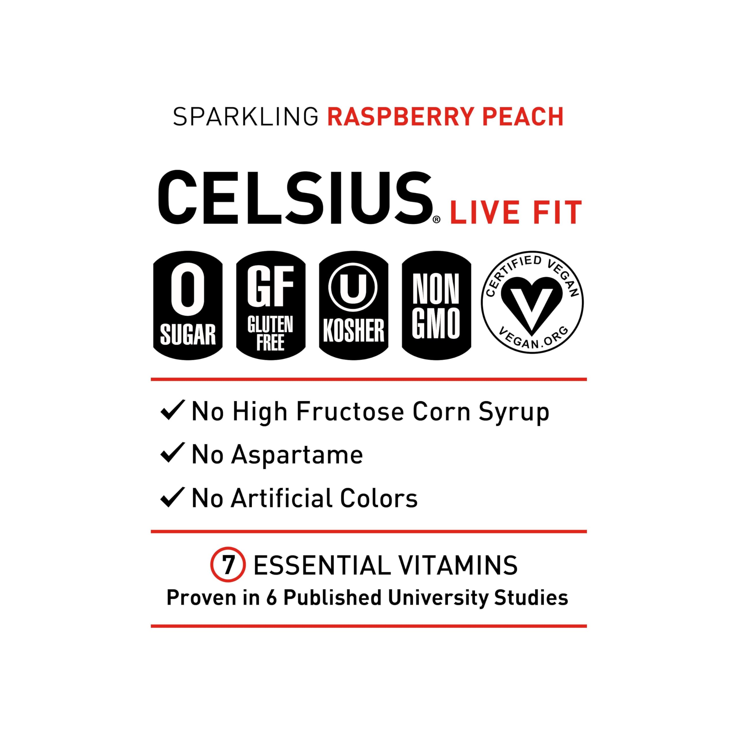 CELSIUS Sparkling Raspberry Peach, Functional Essential Energy Drink 12 Fl Oz (Pack of 12) CELSIUS uk supplements