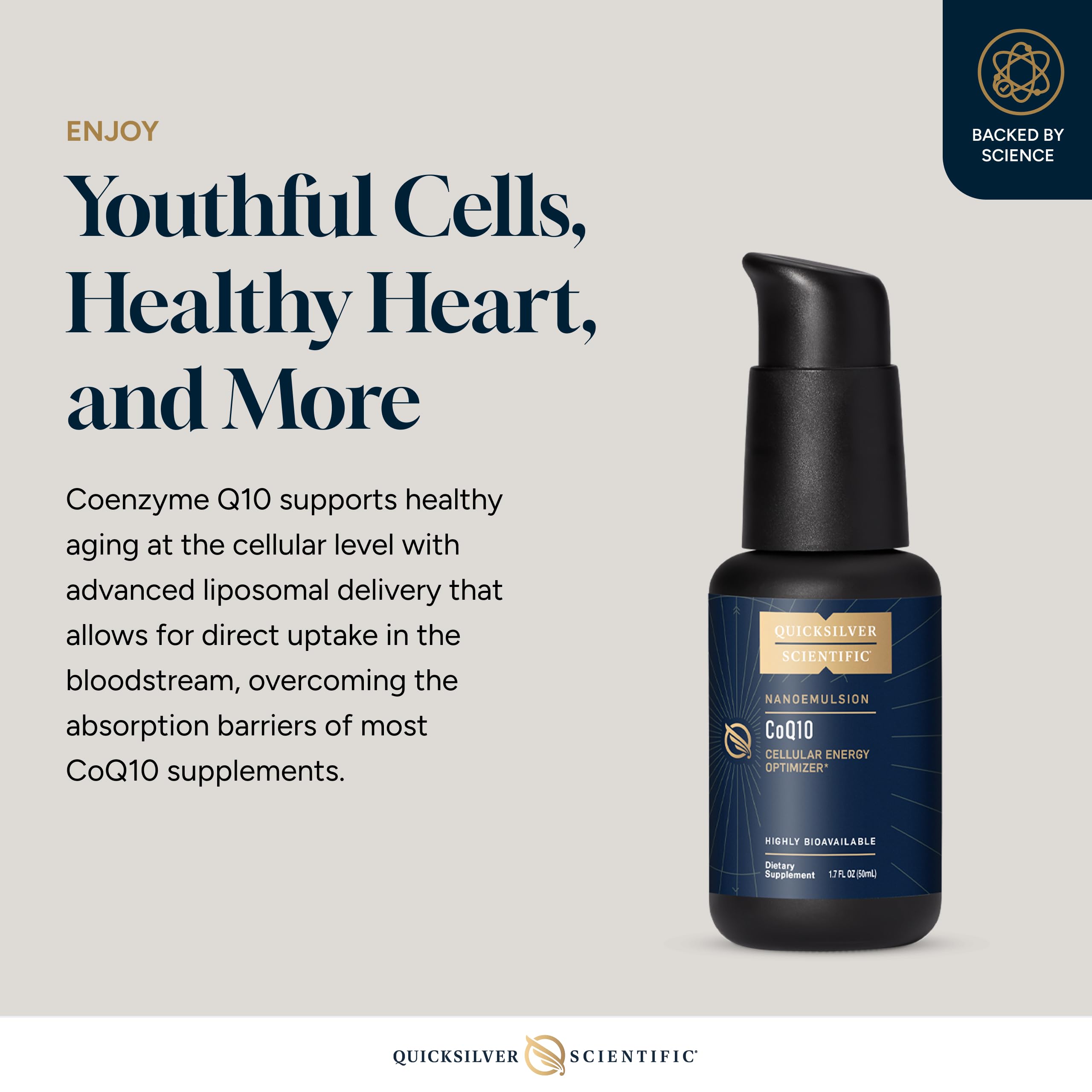 Quicksilver Scientific CoQ10 Nanoemulsion - Liposomal Coenzyme Q10 Cardiovascular Support & Cellular Energy Supplement - Fast Absorbing Liquid (1.7oz / 50ml) Quicksilver Scientific uk supplements