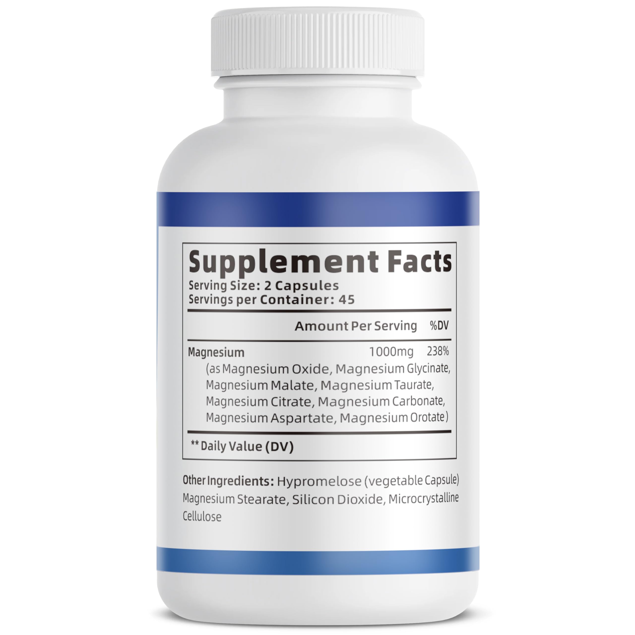 1000mg Magnesium Complex for Women & Men*, 8 Elemental with Magnesium Glycinate, Citrate, Malate, Taurate, Oxide, Carbonate, Aspartate, Orotate for Bones, Muscle