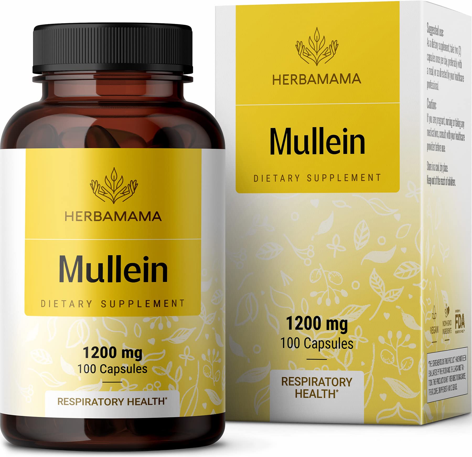 HERBAMAMA Mullein Leaf Capsules Respiratory Health - Organic Mullein Leaf Extract HERBAMAMA uk supplements