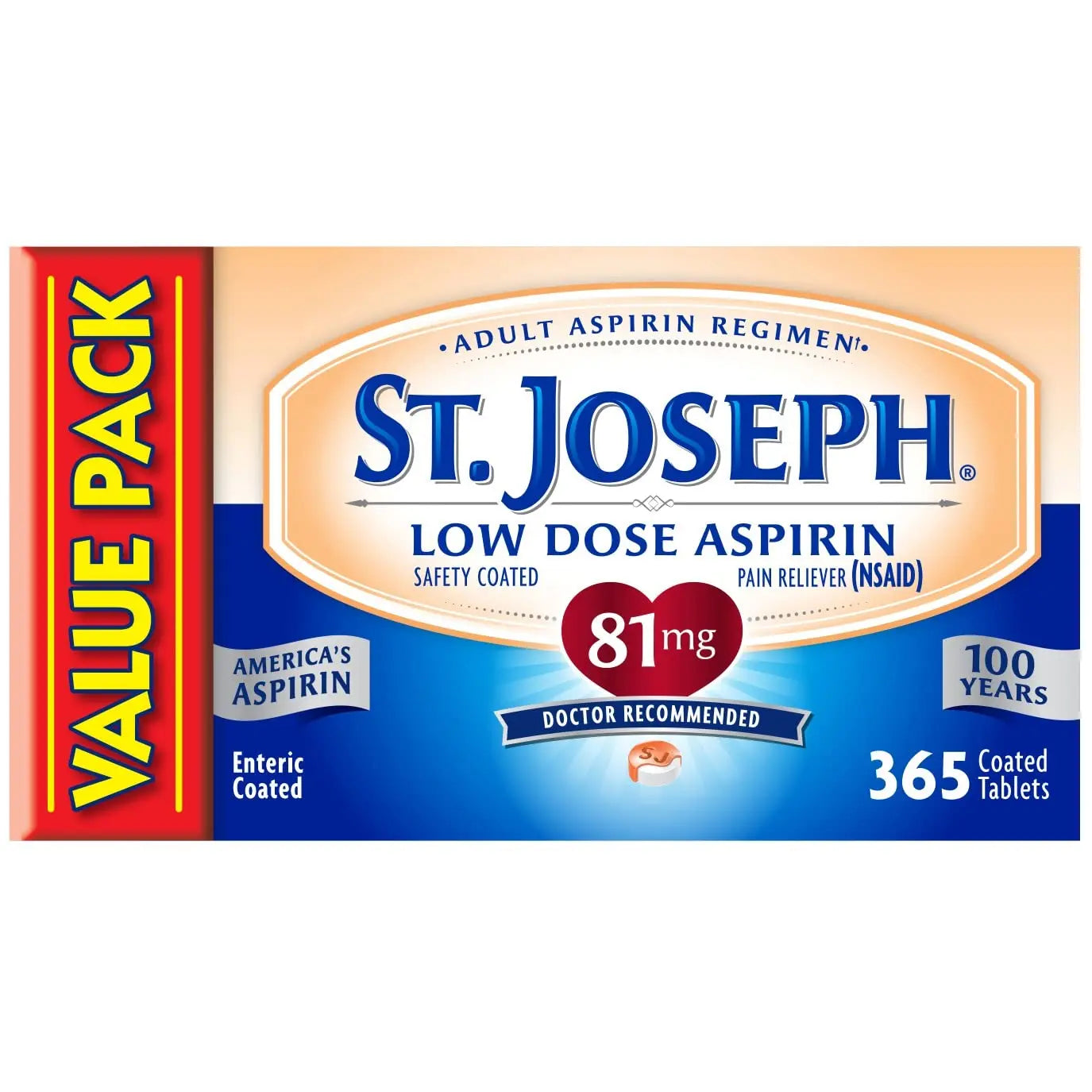 St. Joseph Aspirin Pain Reliever (NSAID) 81mg, Enteric Safety Coated, Adult Low Dose Aspirin, 365 ct St. Joseph uk supplements