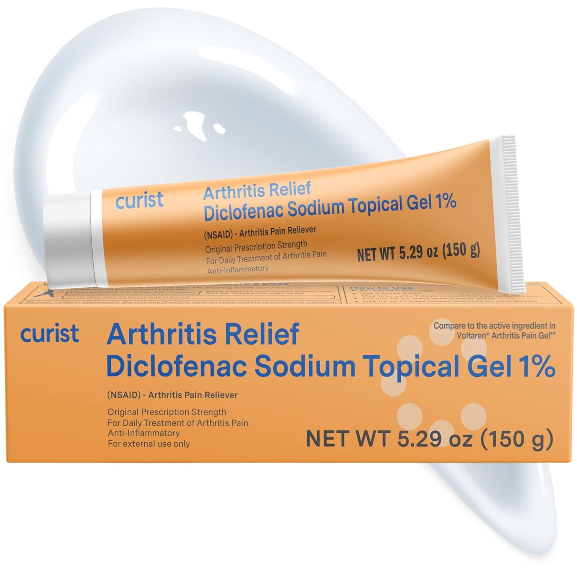 Curist Diclofenac Sodium Topical Gel 1 Percent 150g for Arthritis Pain - Joint Pain Relief for Hand/Foot Pain, Knee/Elbow Pain & Ankle Pain - 1% - 5.29oz Curist uk supplements