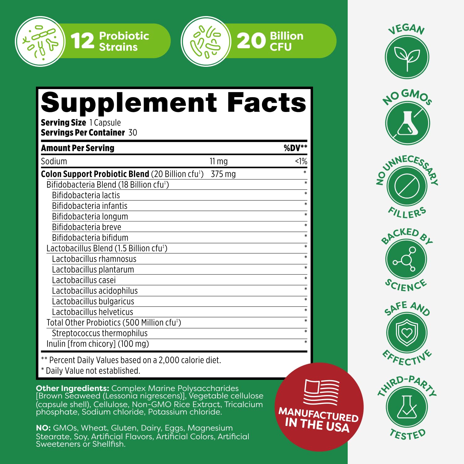 Probulin Colon Support Probiotic Supplement, Daily Gut, Digestive, and Immune Health Probiotics Capsules for Men and Women, 20 Billion CFU, Vegan, 30 Count Bottle Probulin uk supplements
