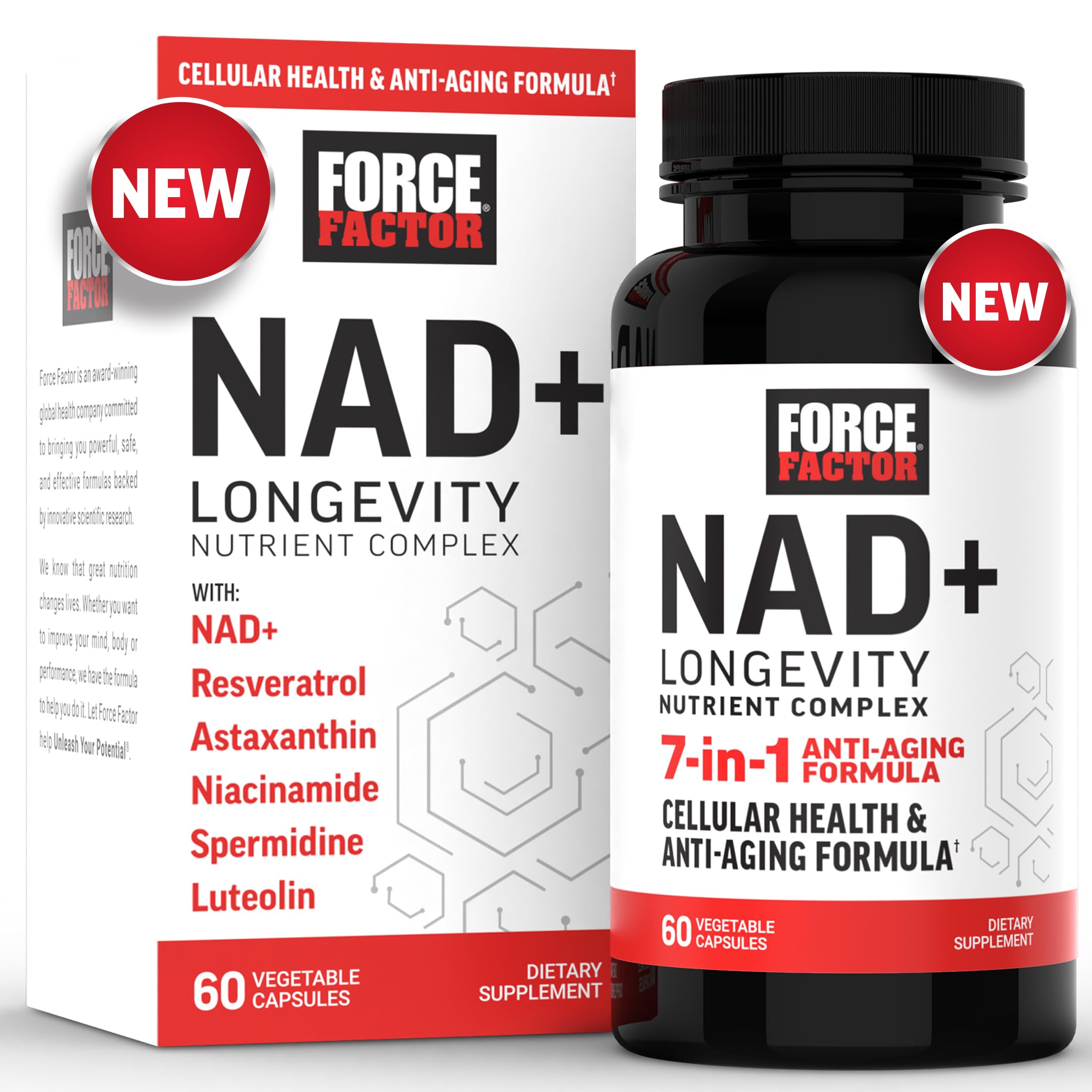 FORCE FACTOR NAD+ (NMN or Nicotinamide Riboside Alternative) with Resveratrol, Astaxanthin, Spermidine & Luteolin Complex, NAD to Support Cellular Health & Healthy Aging, 60 Capsules Force Factor uk supplements