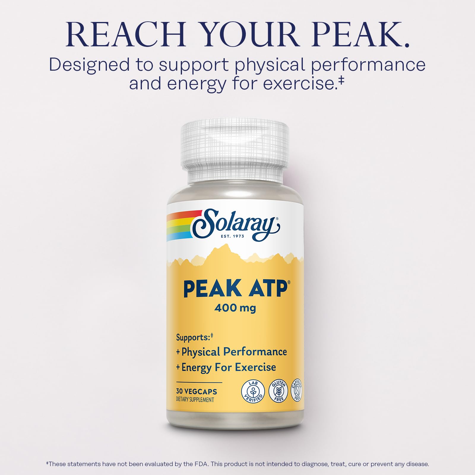 SOLARAY Peak ATP 400 mg - Physical Performance and Exercise Energy Supplements - Stim Free Pre Workout Pills - No Caffeine or Gluten - Lab Verified - 60-Day Guarantee - 30 Servings, 30 VegCaps SOLARAY uk supplements