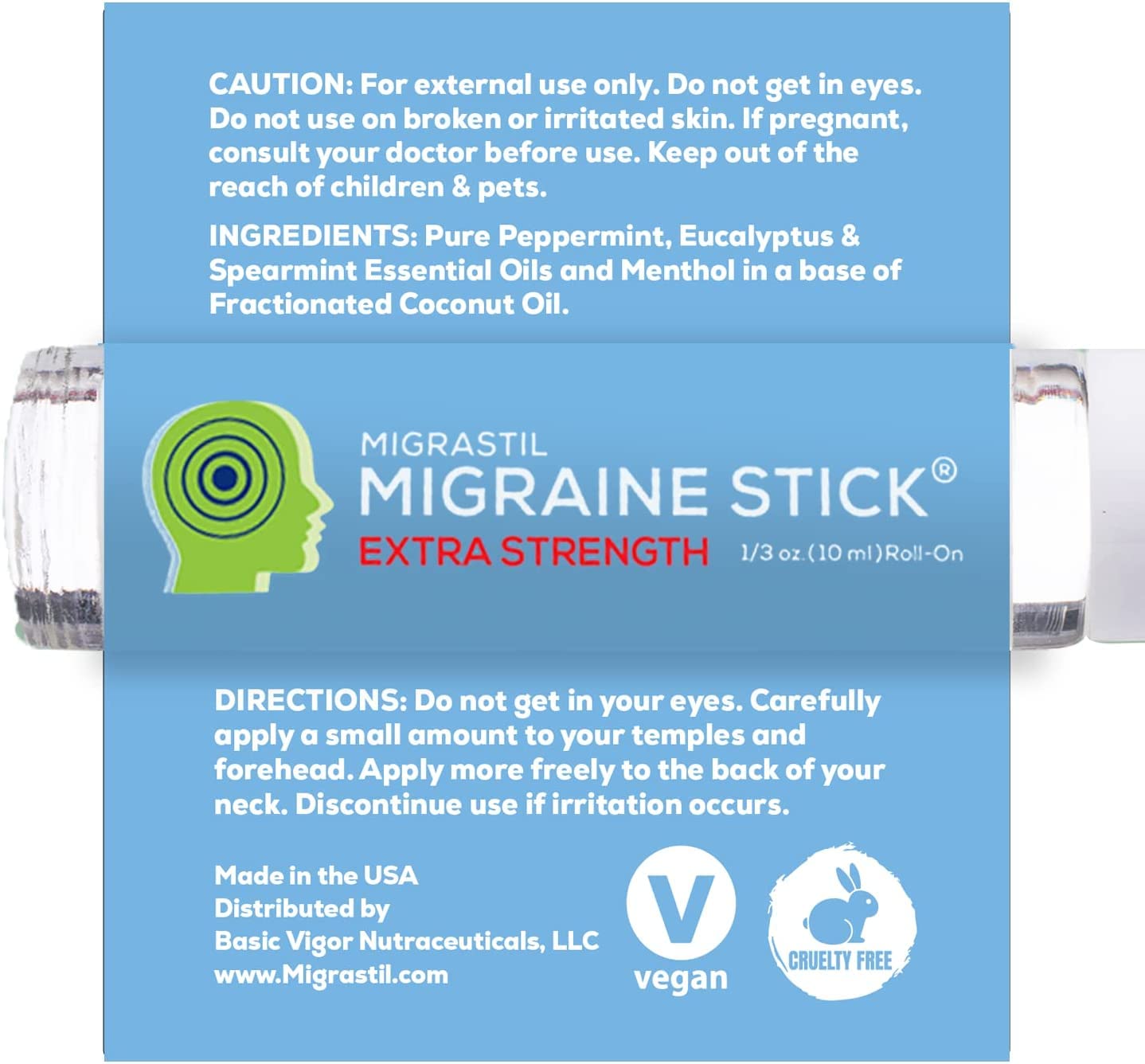 Basic Vigor Migrastil Extra Strength Migraine Stick Advanced Formula. Strong Aromatherapy Roll On with Menthol and Essential Oils. No Lavender. Made in The USA. Basic Vigor uk supplements