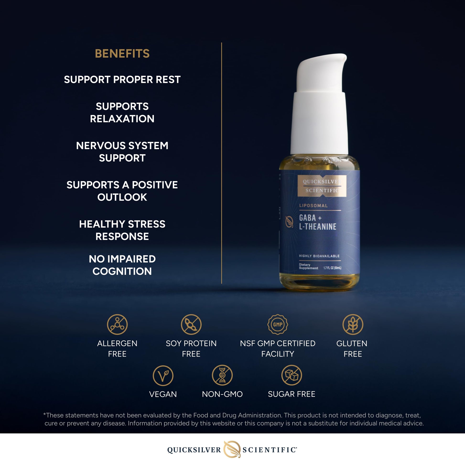 Quicksilver Scientific Liposomal GABA + L Theanine - Calm, Stress Response & Brain Support - Bioavailable GABA Supplement with L Theanine 100mg (1.7oz/50ml) Quicksilver Scientific uk supplements