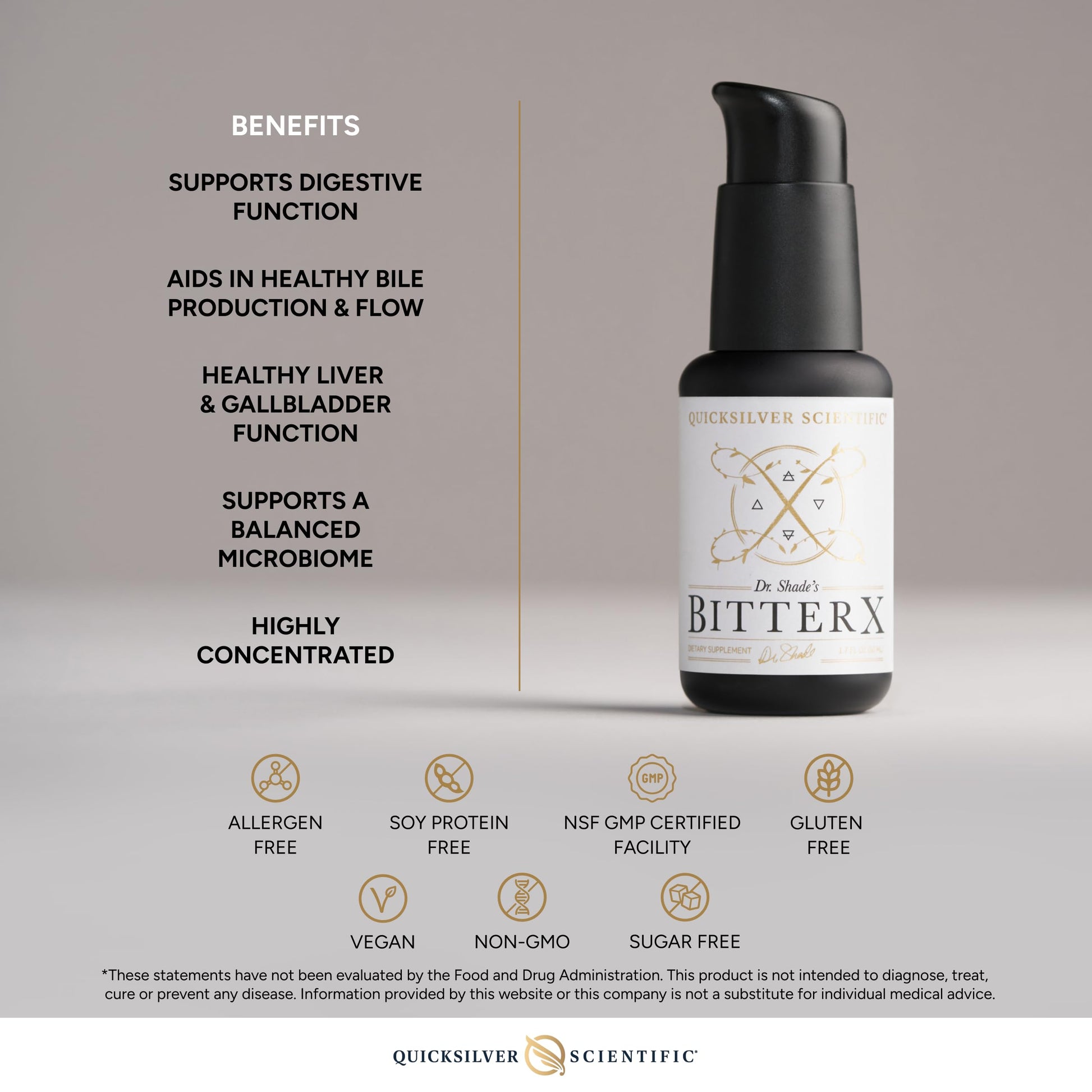 Quicksilver Scientific Dr. Shade's BitterX - Highly Concentrated Bitters for Digestion - Fast Acting Digestive Support & Liver Supplement with Dandelion Root, Gentian Root, Solidago & Myrrh (50ml) Quicksilver Scientific uk supplements