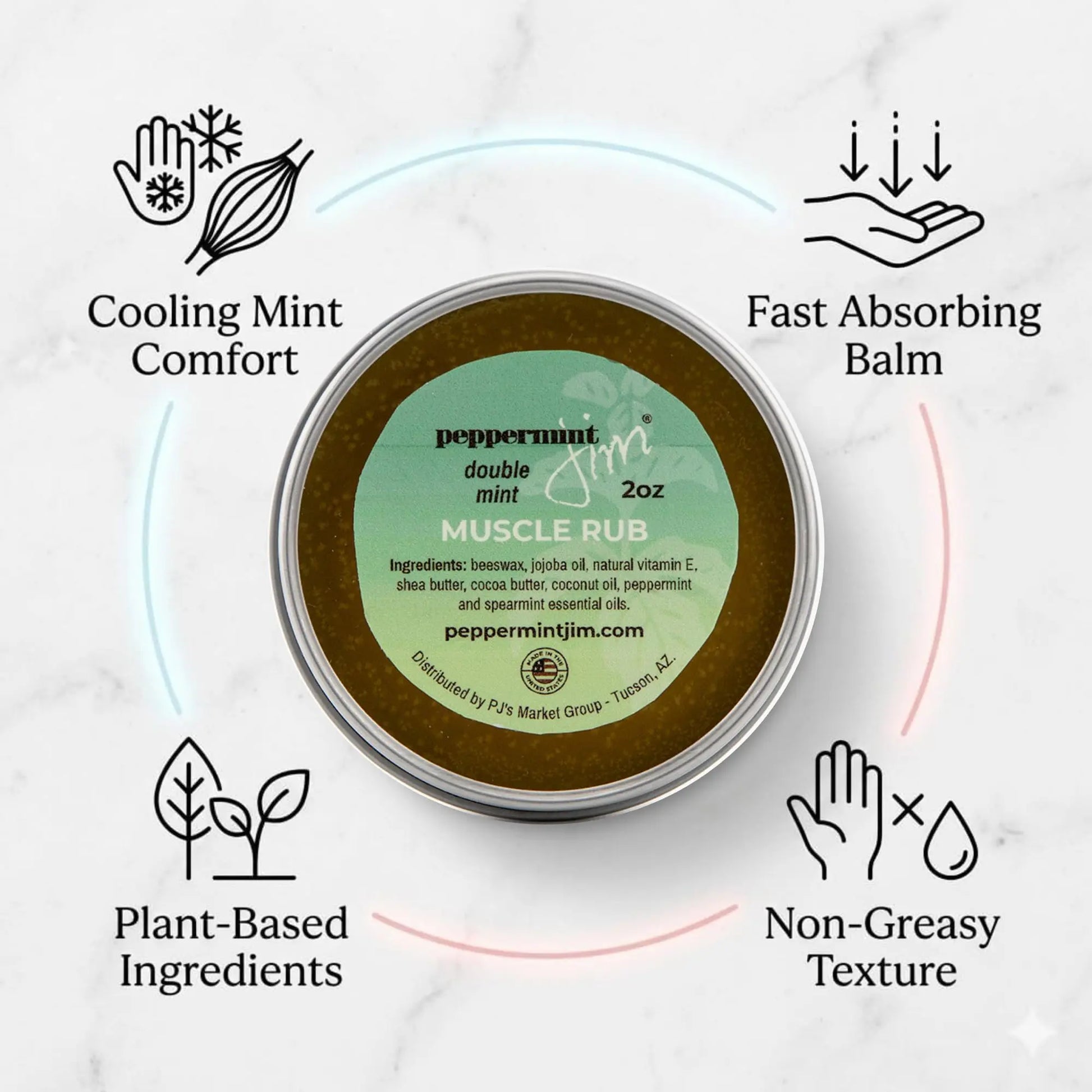 Peppermint Jim Double Mint Muscle Rub Balm 2oz, Fast Absorbing Cooling Relief Cream with Peppermint & Spearmint Oils, Non Greasy Soothing Balm for Sore Muscles, Back, Neck & Joints - Plant Based Peppermint Jim uk supplements