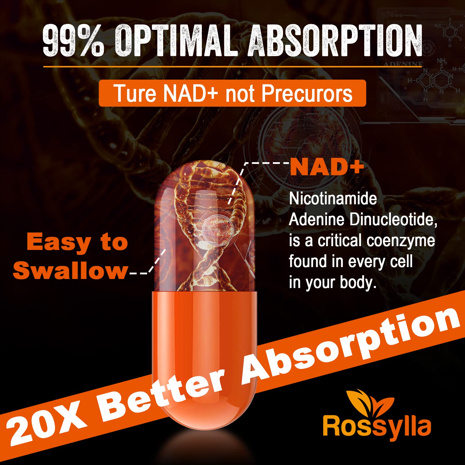 Rossylla 1300 MG Liposomal NAD+ Supplement | Highest Absorption | Purest NAD Supplemet to Boost NAD+ Effetively | Boosting NAD+ Supplement for Aging Defese, Cellular Energy, Longevity | 60 Count Rossylla uk supplements