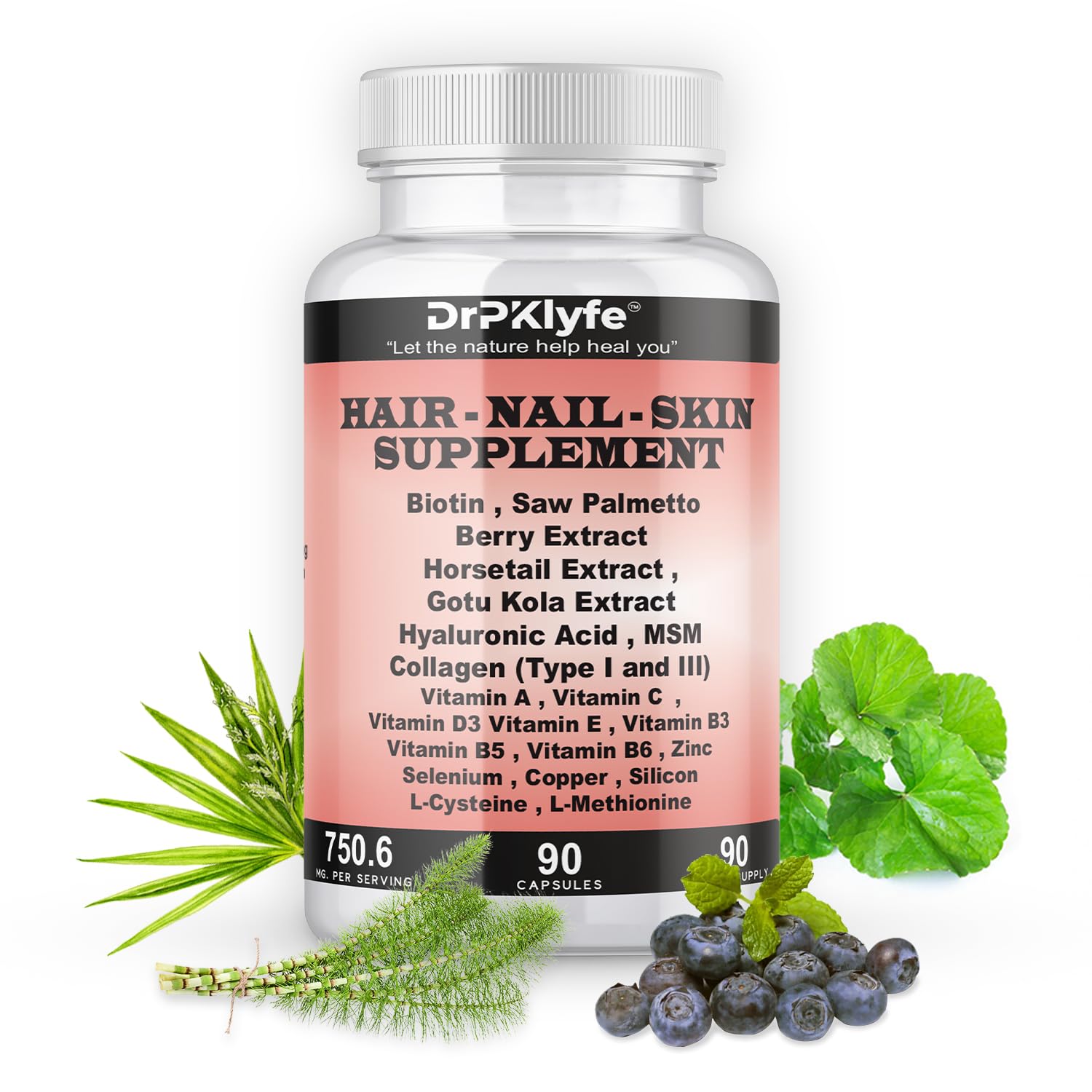 DrPKLyfe Hair, Nail and Skin Supplement Capsules:Biotin, Collagen, Collagen Peptides, Acid Hyaluronic, Biotin, Vitamin A, C, B5, B6 Saw Palmetto & More - 90 Capsules. DrPKLyfe uk supplements