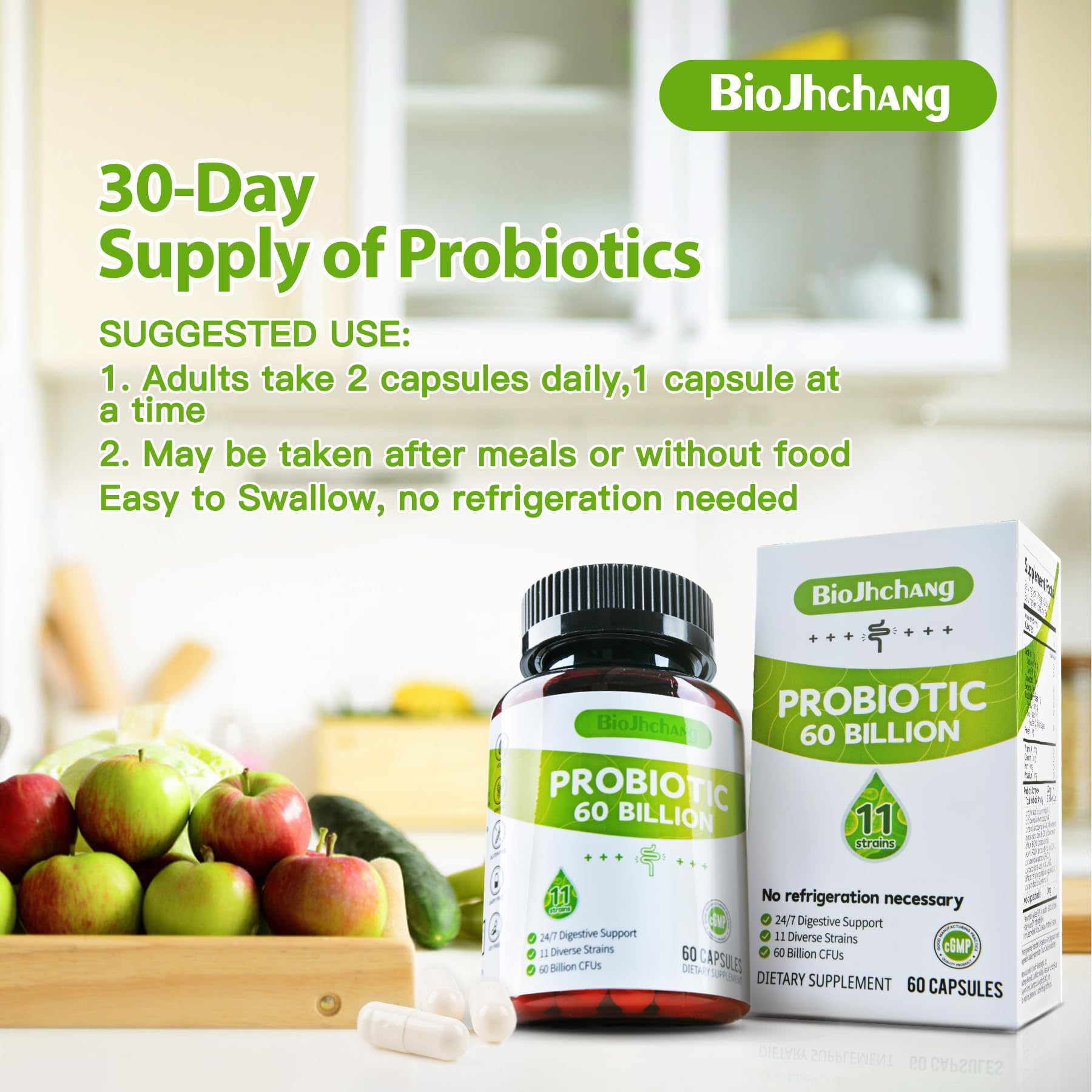 BioJhchang Probiotics Supplements 60 Billion CFUs 11 Diverse Strains Natural Prebiotics for Immune, Digestive Gut Health Supports Occasional Constipation Diarrhea Gas Bloating for Women & Men BioJhchang uk supplements