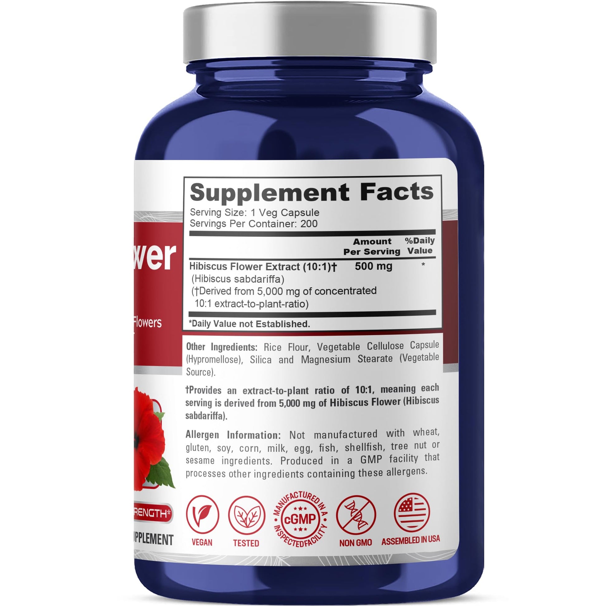 NusaPure Hibiscus Flower 10:1 Extract, 500 mg Equivalent to 5000mg 200 Vegetarian Caps (Non-GMO, Vegan) NusaPure uk supplements