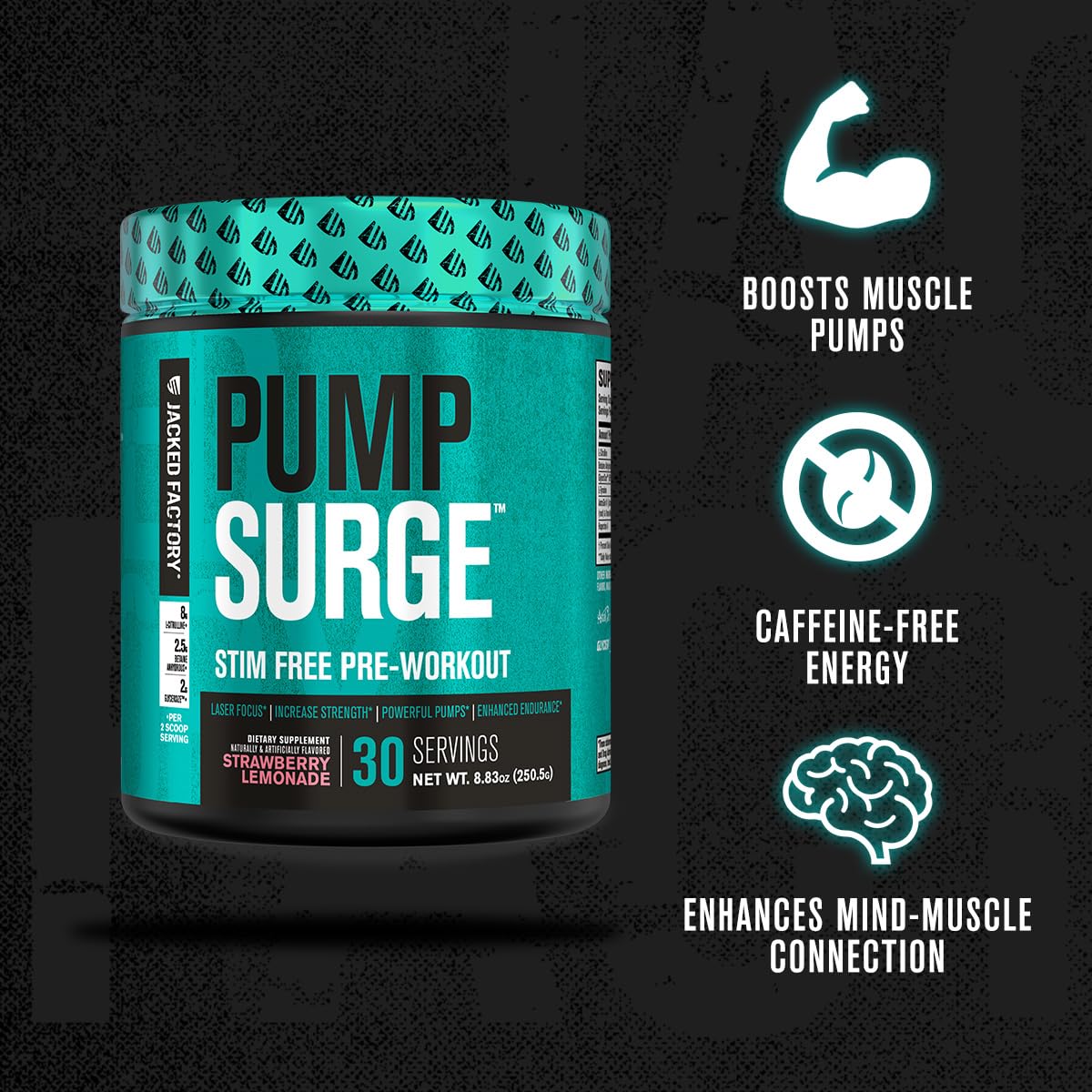 Jacked Factory Pumpsurge Caffeine Free Pre Workout for Men & Women - Booster & Stim Free Pre Workout - Intense Pumps, Enhanced Focus - 30 Servings, Cherry Limeade 8.83oz Jacked Factory uk supplements