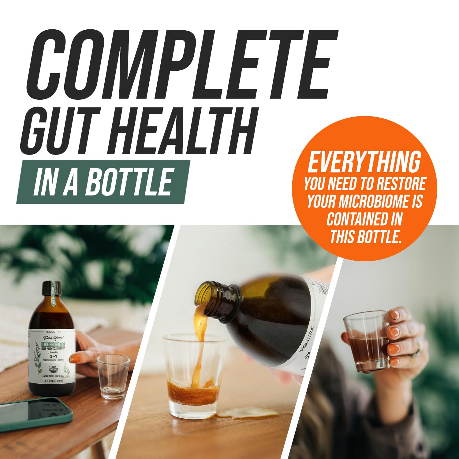 Flora Biome - Live Probiotic, Prebiotic, & Postbiotic – Organic Live-Culture – 10 Probiotic Strains, 18 Fermented Herbs - Complete Gut Health & Microbiome Optimizer (16 oz) Triquetra Health uk supplements
