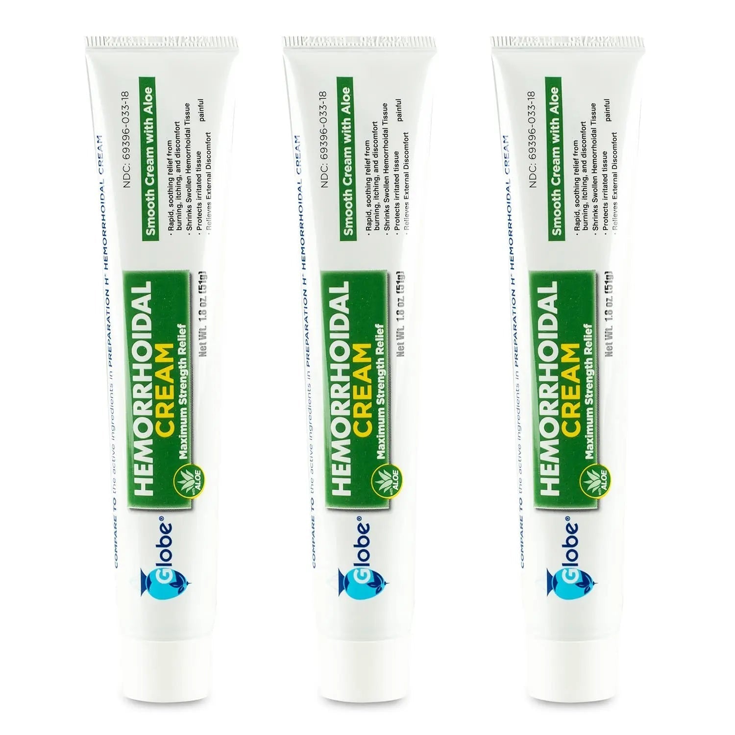 Globe (3 Pack) Hemorrhoid Cream, Relief with Aloe, (1.8 Ounce Tube) Relief from Hemorrhoids, Piles, Itching, Burning, Discomfort, & More Globe uk supplements