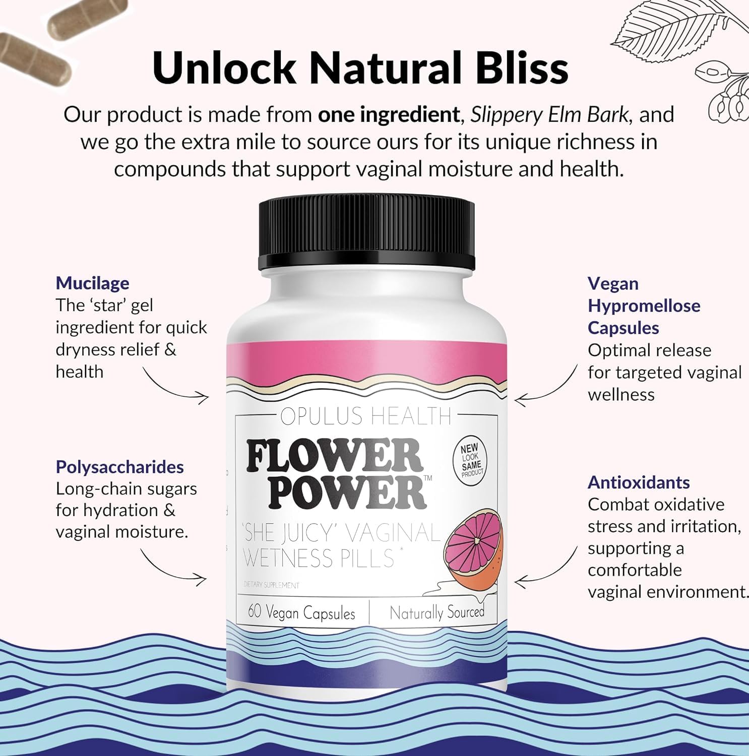 Flower Power ‘She Juicy’ Supplement for Vaginal Health | Slippery Elm Bark | Feminine Flower Power uk supplements