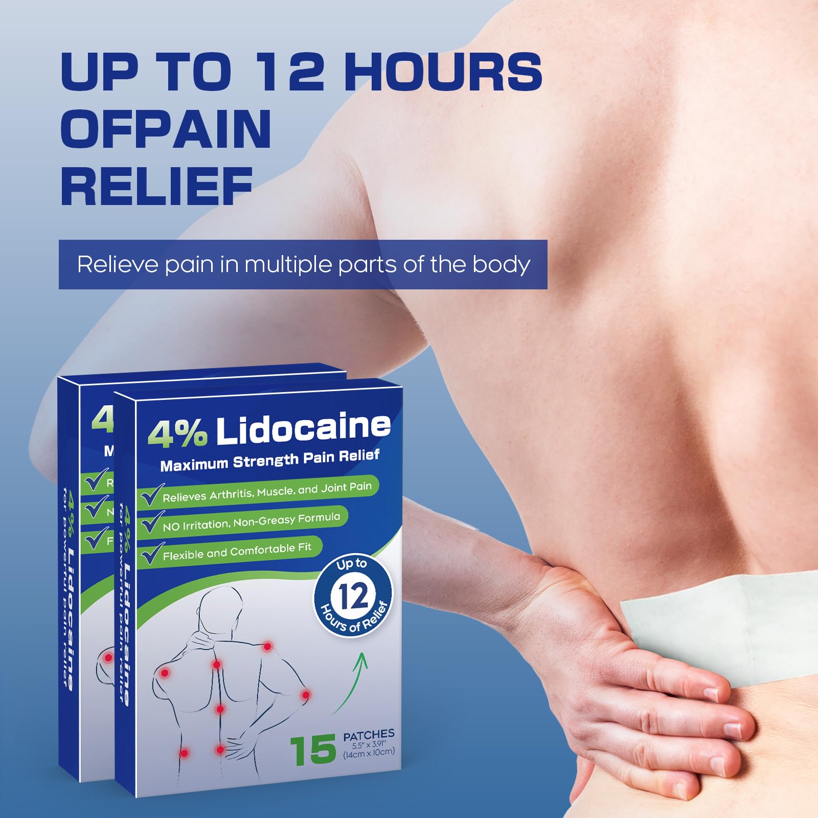 Uposiut 4% Lidocaine Pain Relief Patches 30 Count – Maximum Strength, 12 Hour Long Lasting, Flexible & Low Odor, for Back, Neck, Knee & Shoulder - 002AB Uposiut uk supplements