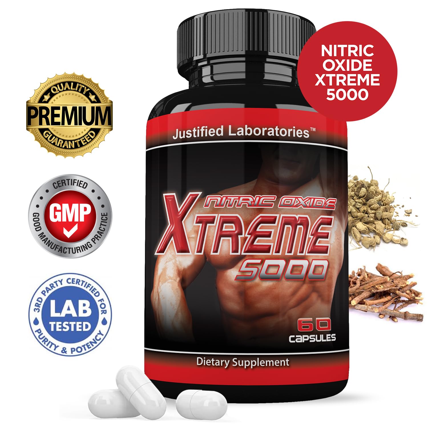 Nitric Oxide Xtreme 5000 Advanced Men's Heath Formula 60 Capsules Justified Laboratories uk supplements