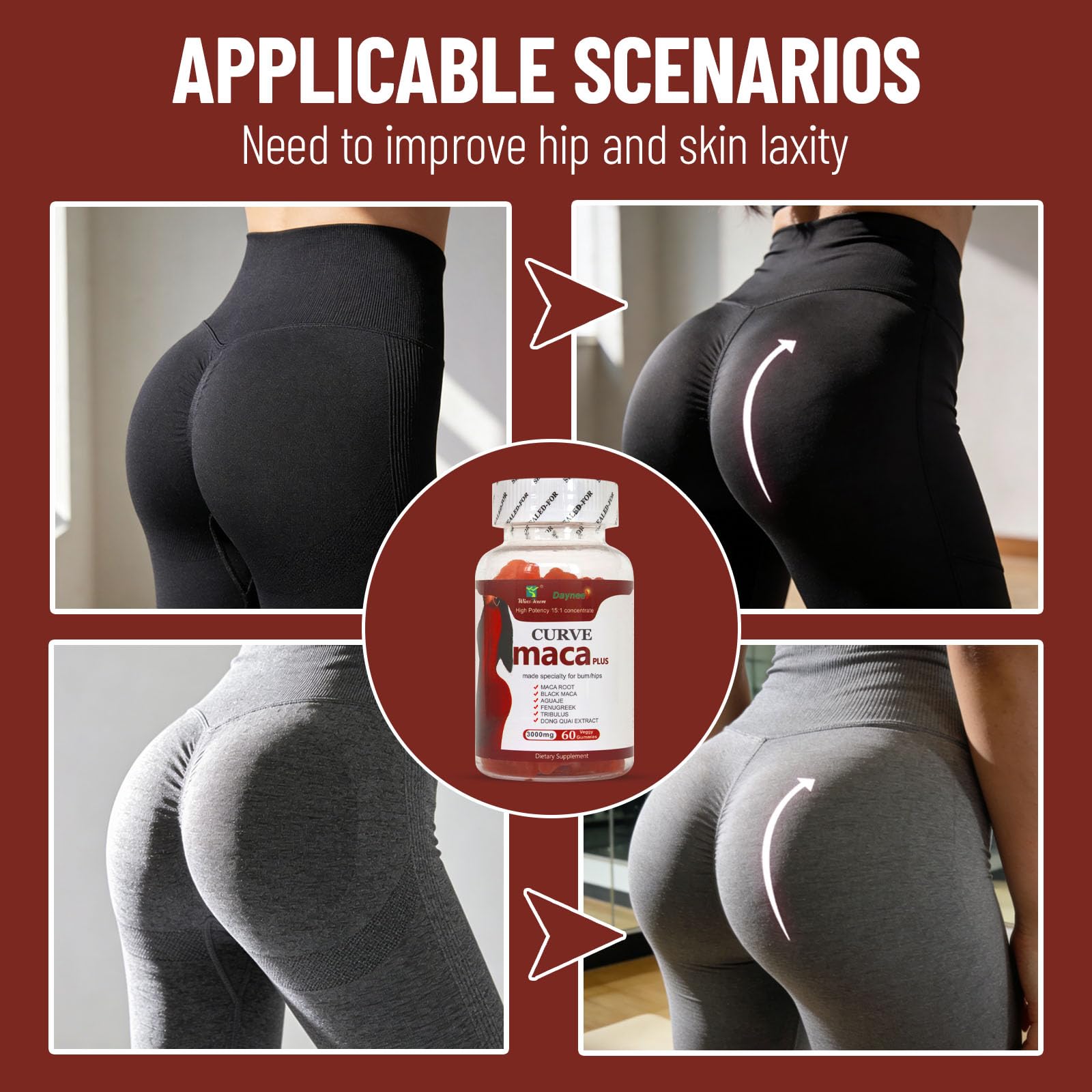 Wins Town Maca Plus Gummies 3000mg, Glute Boost Vitamins for Women, Supports Curves, Energy & Skin Health, Strawberry Flavor, Vegan, 60 Count Wins Town uk supplements