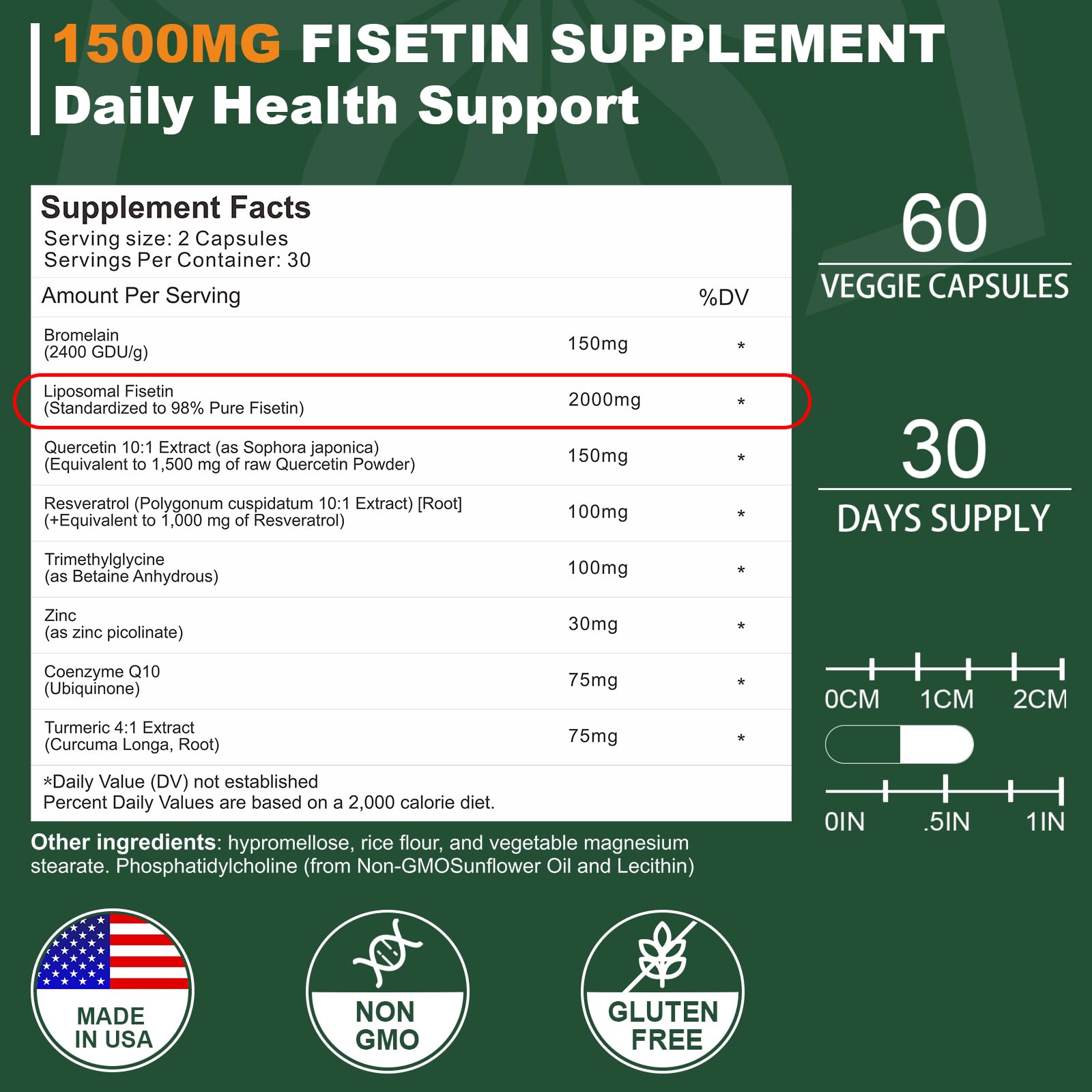 Liposomal Fisetin Supplement, 2000MG, 98% Pure Fisetin Polyphenols Antioxidants, with Quercetin, TMG and Resveratrol, for Healthy Aging, Cognitive Support, 120 Capsules NICMIN uk supplements