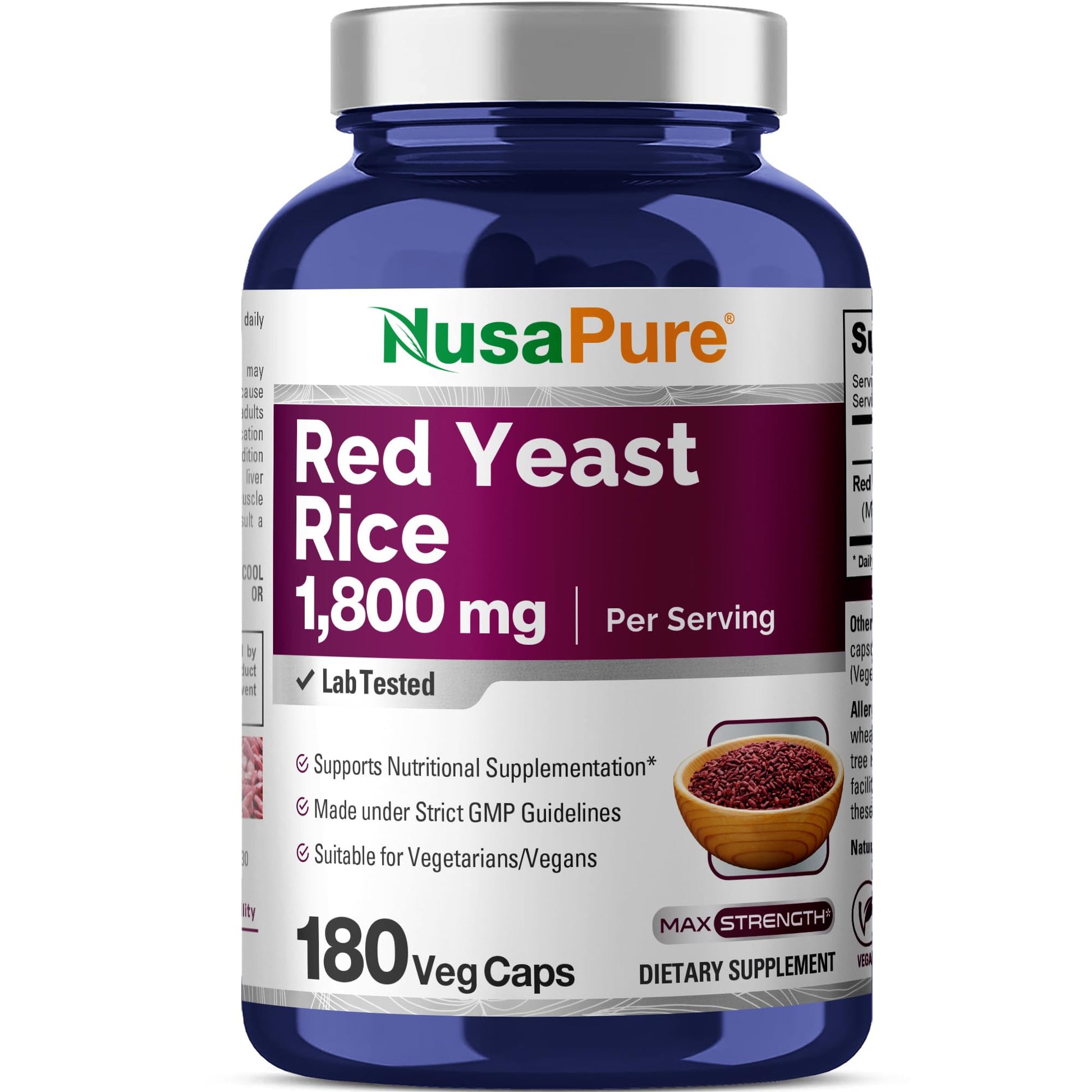 NusaPure Red Yeast Rice 1800mg 180 Veggie Capsules (Non-GMO, Vegan) NusaPure uk supplements