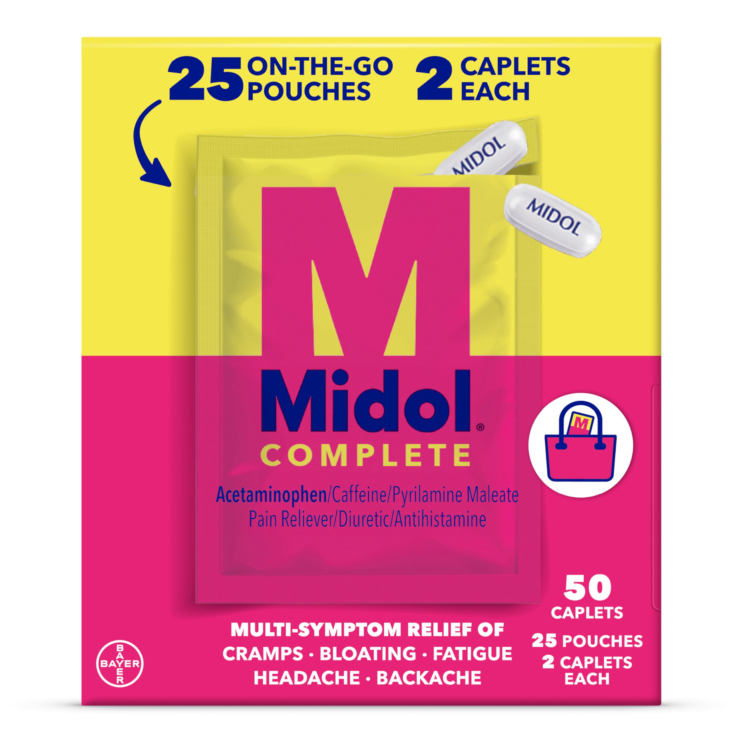 Midol Complete On The Go Caplets with Acetaminophen for Menstrual Symptom Relief, Period Cramp and Menstrual Pain Relief, 50 Count (25 Pouches of 2) Midol uk supplements