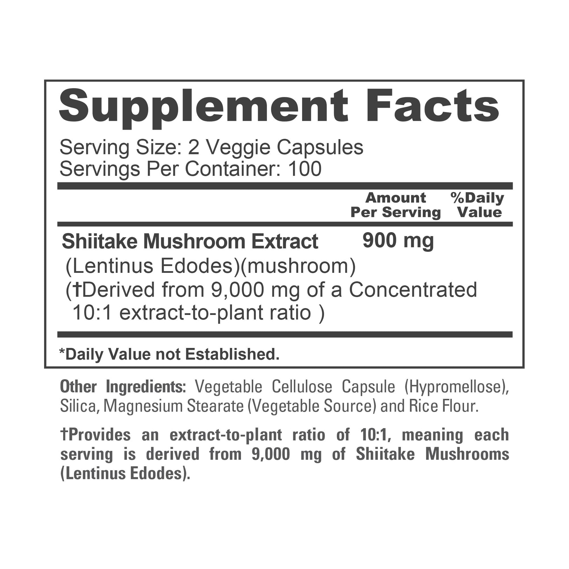 NusaPure Shiitake Mushroom 10:1 Extract, 900 mg Equivalent to 9000mg 200 Veggie Capsules (Non-GMO, Vegan) NusaPure uk supplements